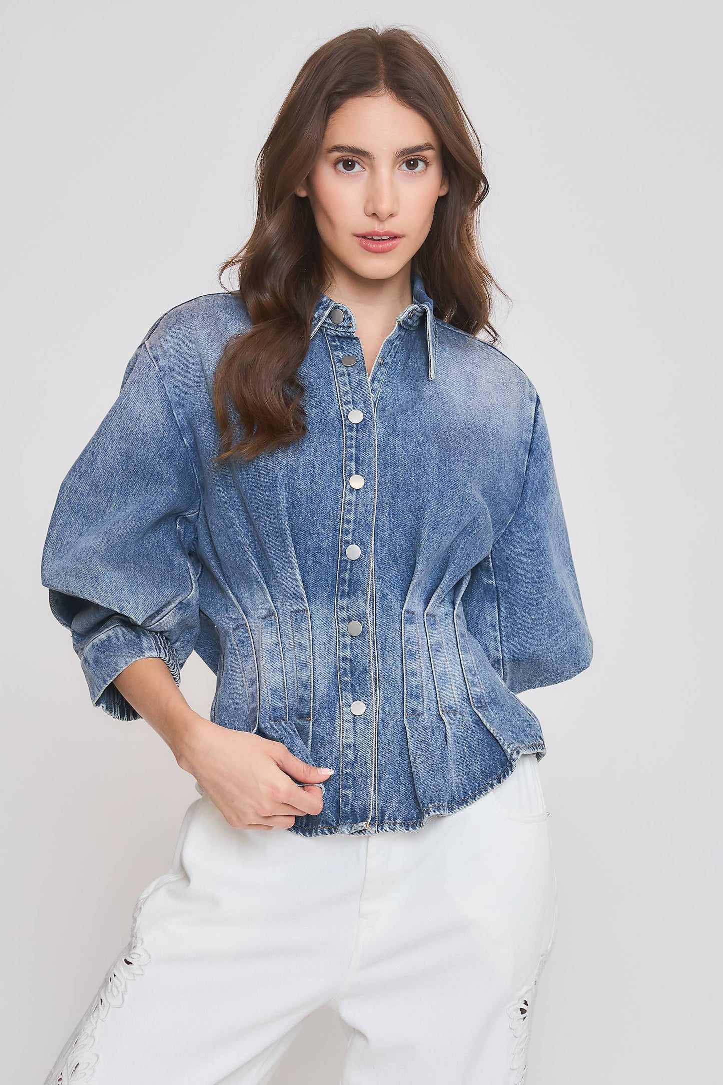Denim Blouse with Tailored Silhouette