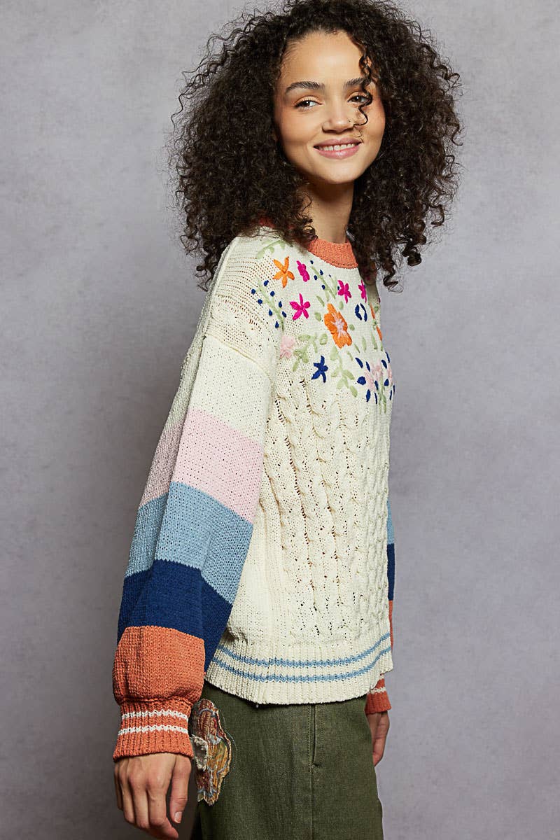 Joyful Garden Balloon-Sleeve Sweater