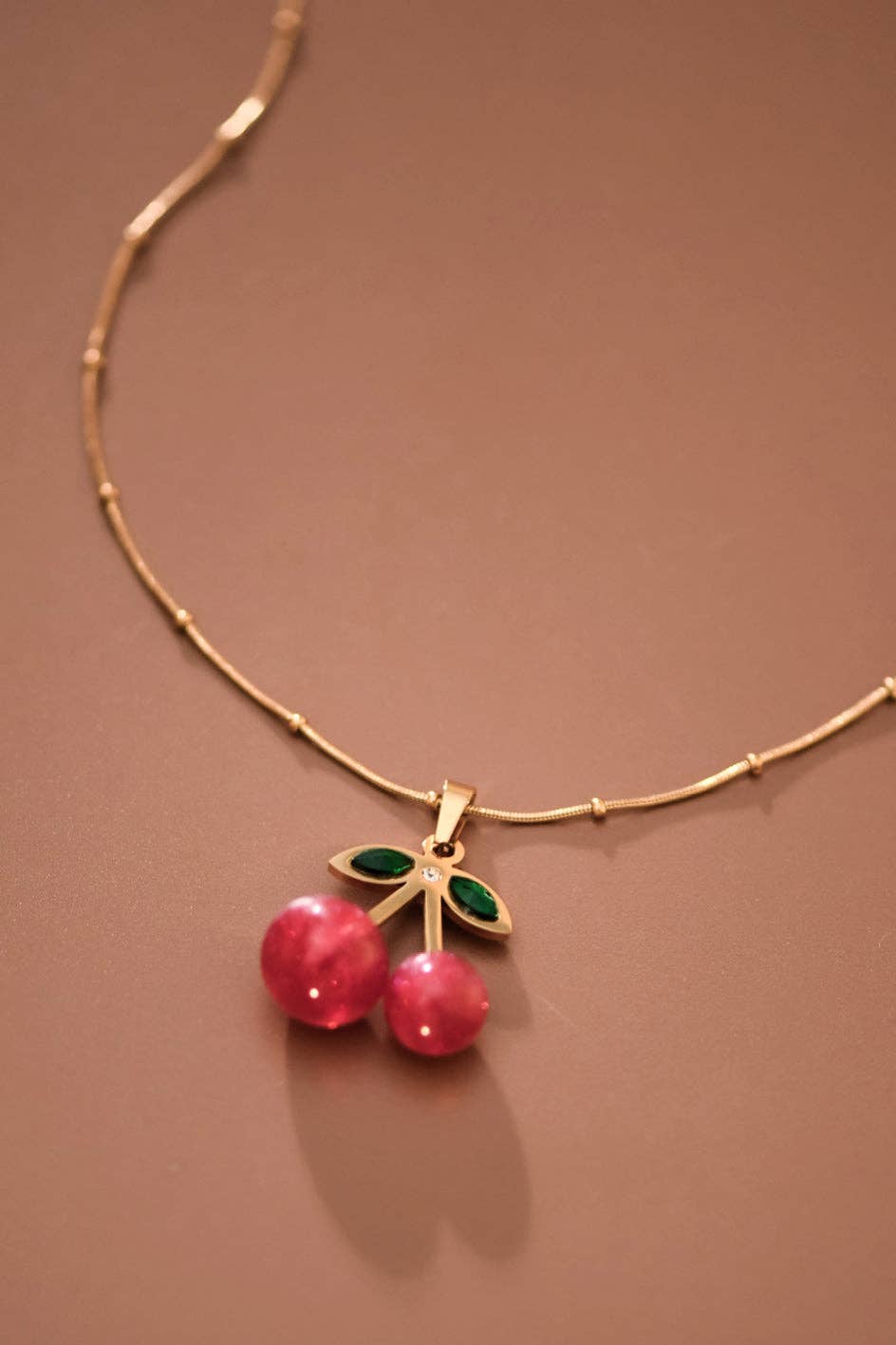 18K Gold Plated Red Cherry Necklace