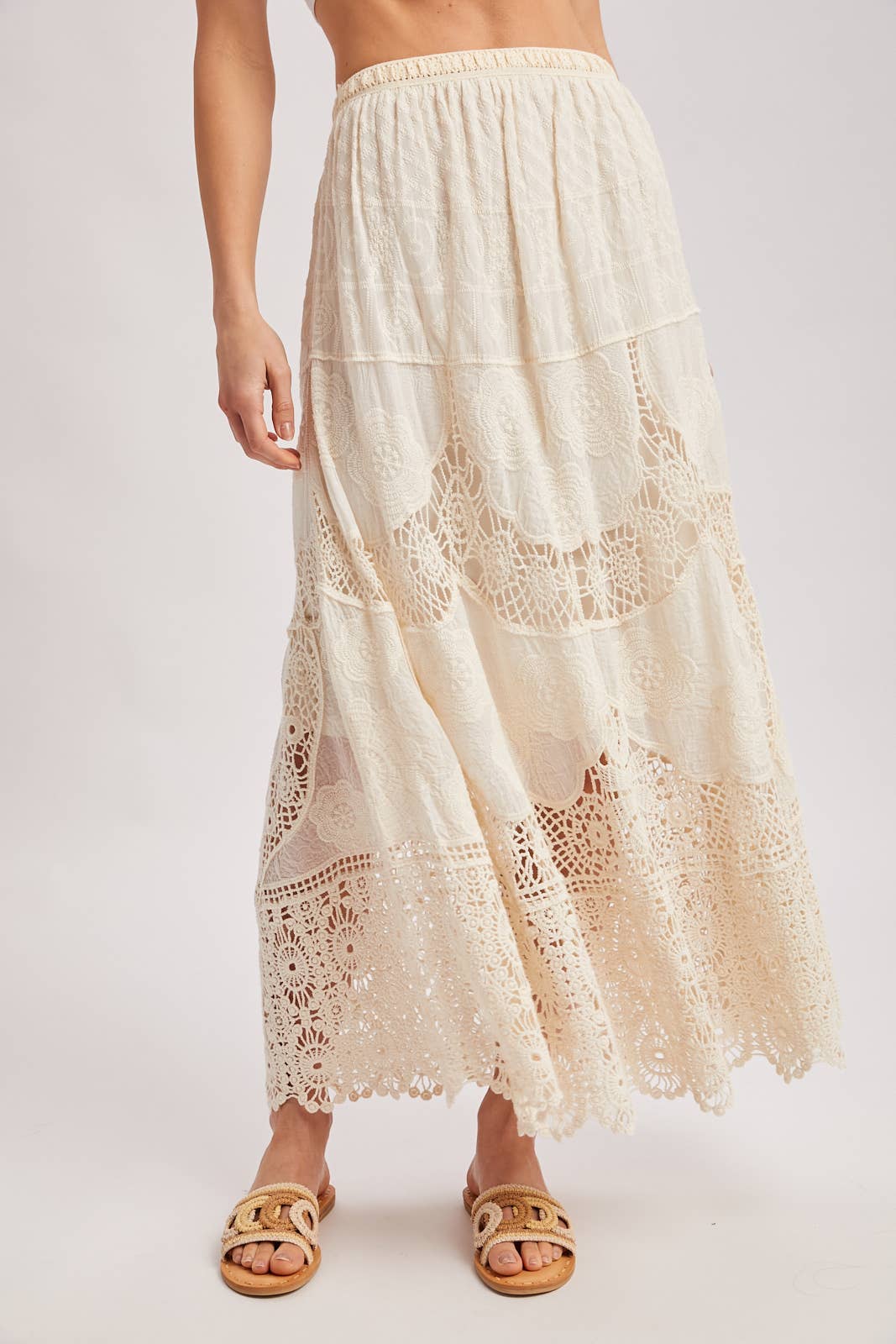 BOHO SHEER LACE MAXI SKIRT WITH LINING