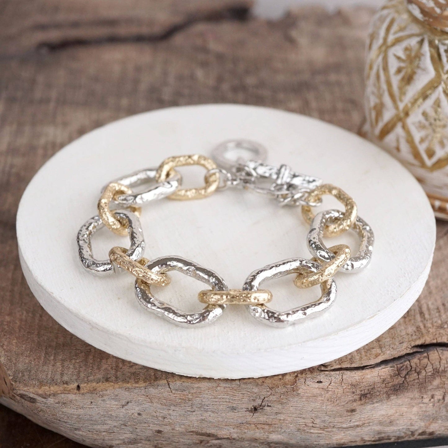 Luxe Link – Chunky Rectangle Two Tone Link Bracelet