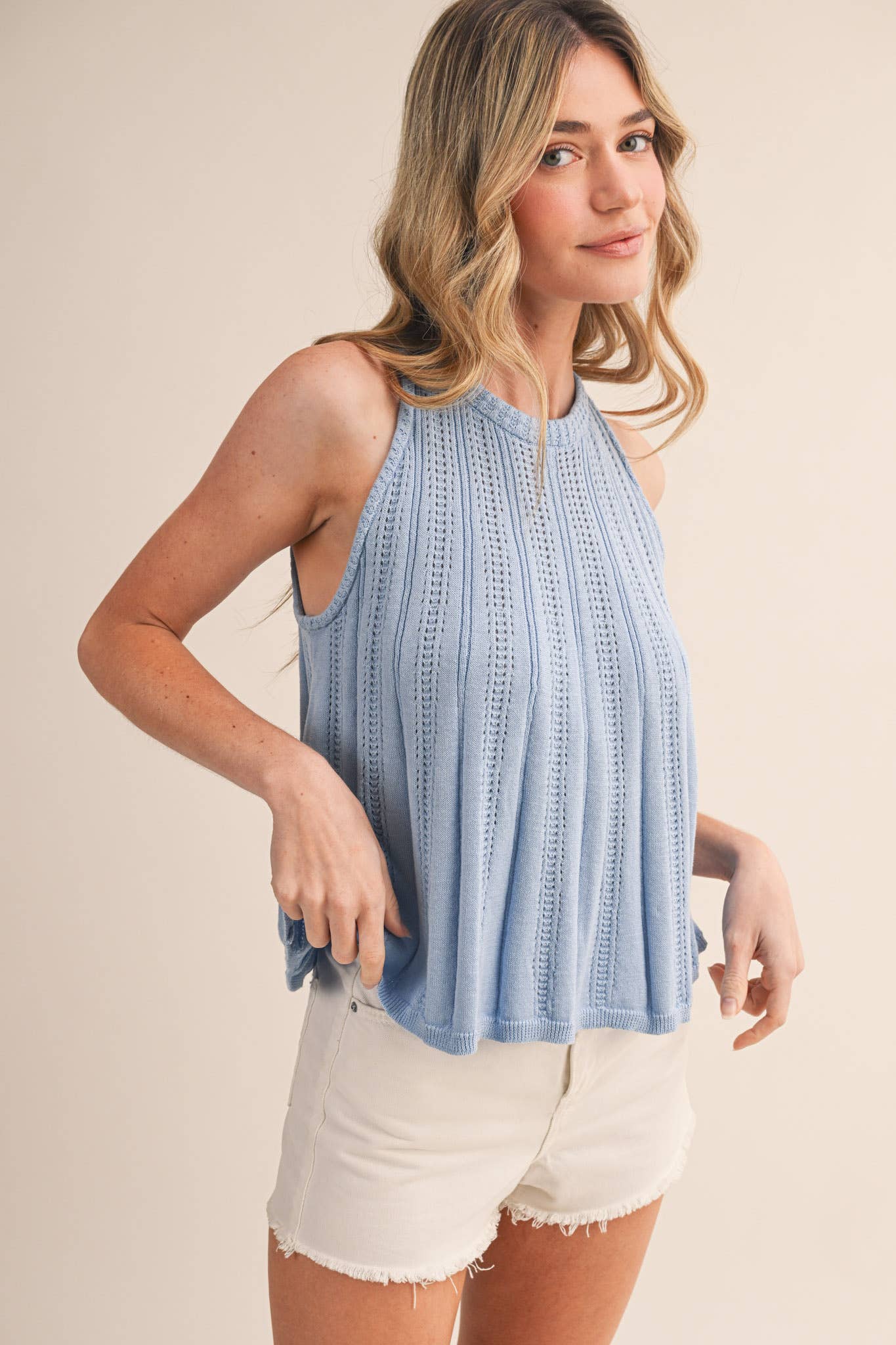 Sleeveless Pointelle Sweater Knit Tank