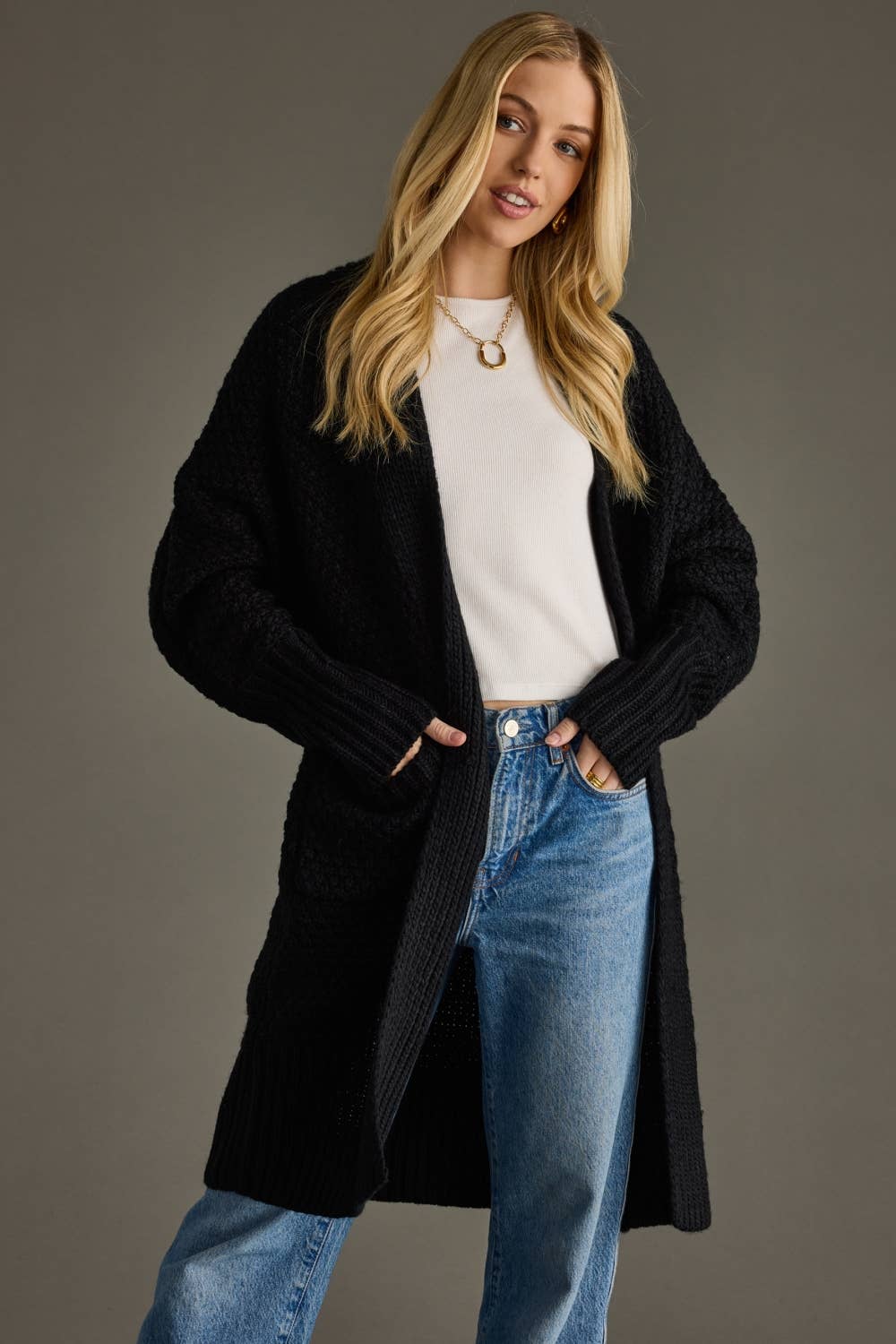 Chunky Black Knit Cardigan