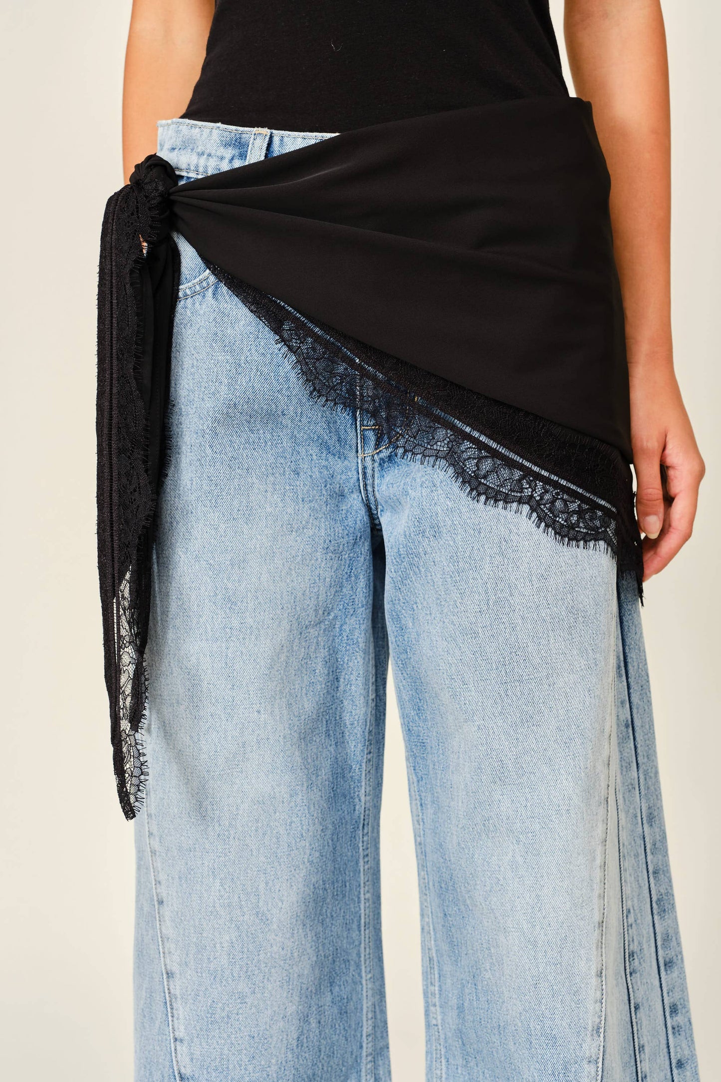 Boho Lace Trim Knotted Scarf