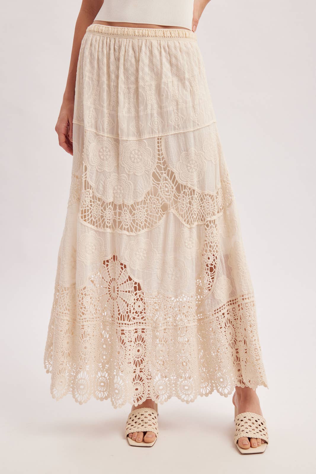 BOHO SHEER LACE MAXI SKIRT WITH LINING