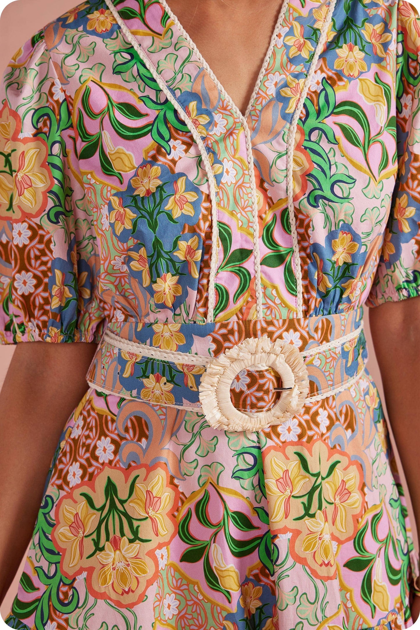 Garden Party Puff Sleeve Belted Cotton Mini Dress