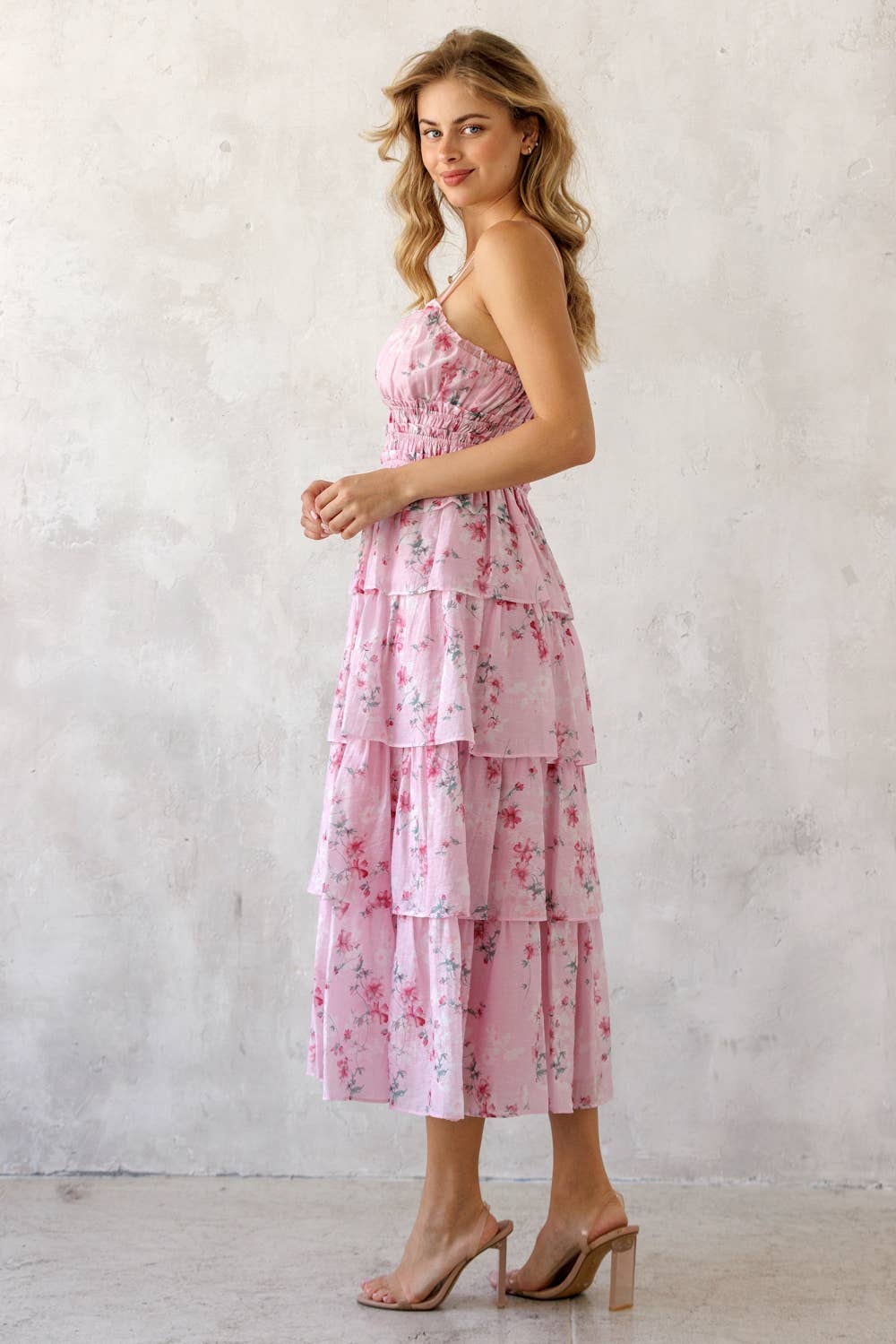 Floral Smocked Tiered Midi Dress
