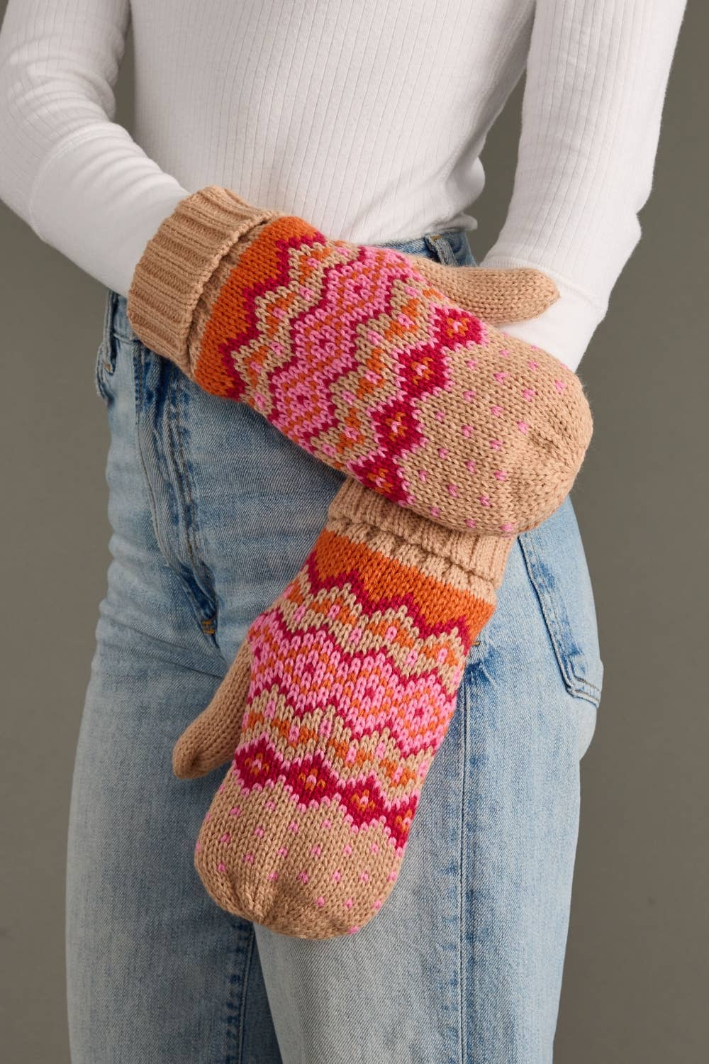 Blush, Pink & Orange Patterned Mittens