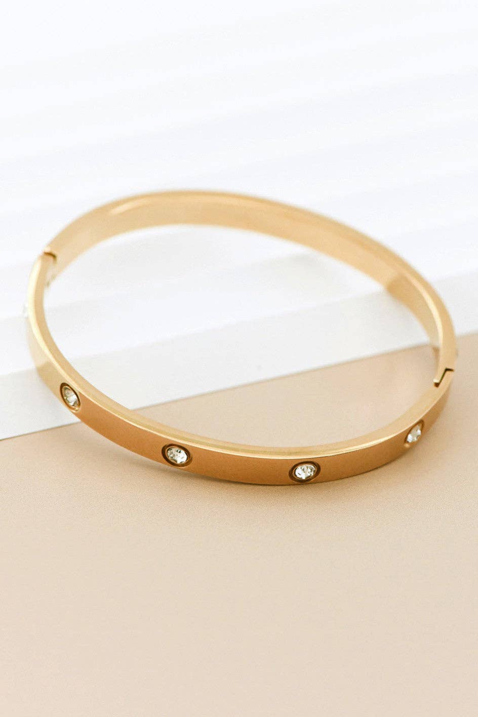Designer Inspired 18K Gold Plated Waterproof White Stone Bangle