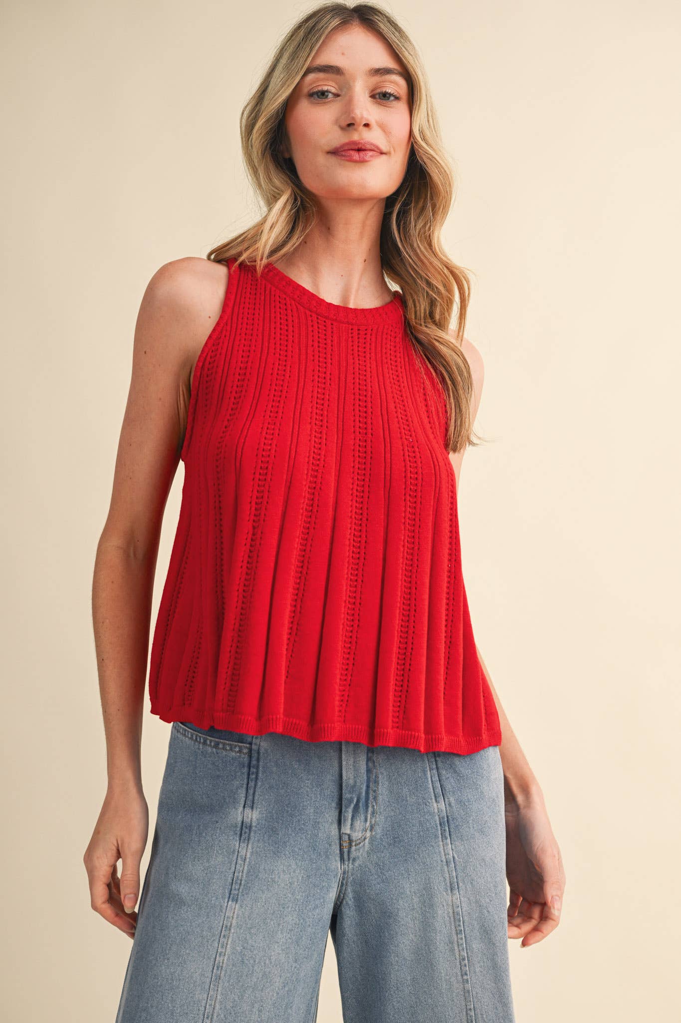Sleeveless Pointelle Sweater Knit Tank