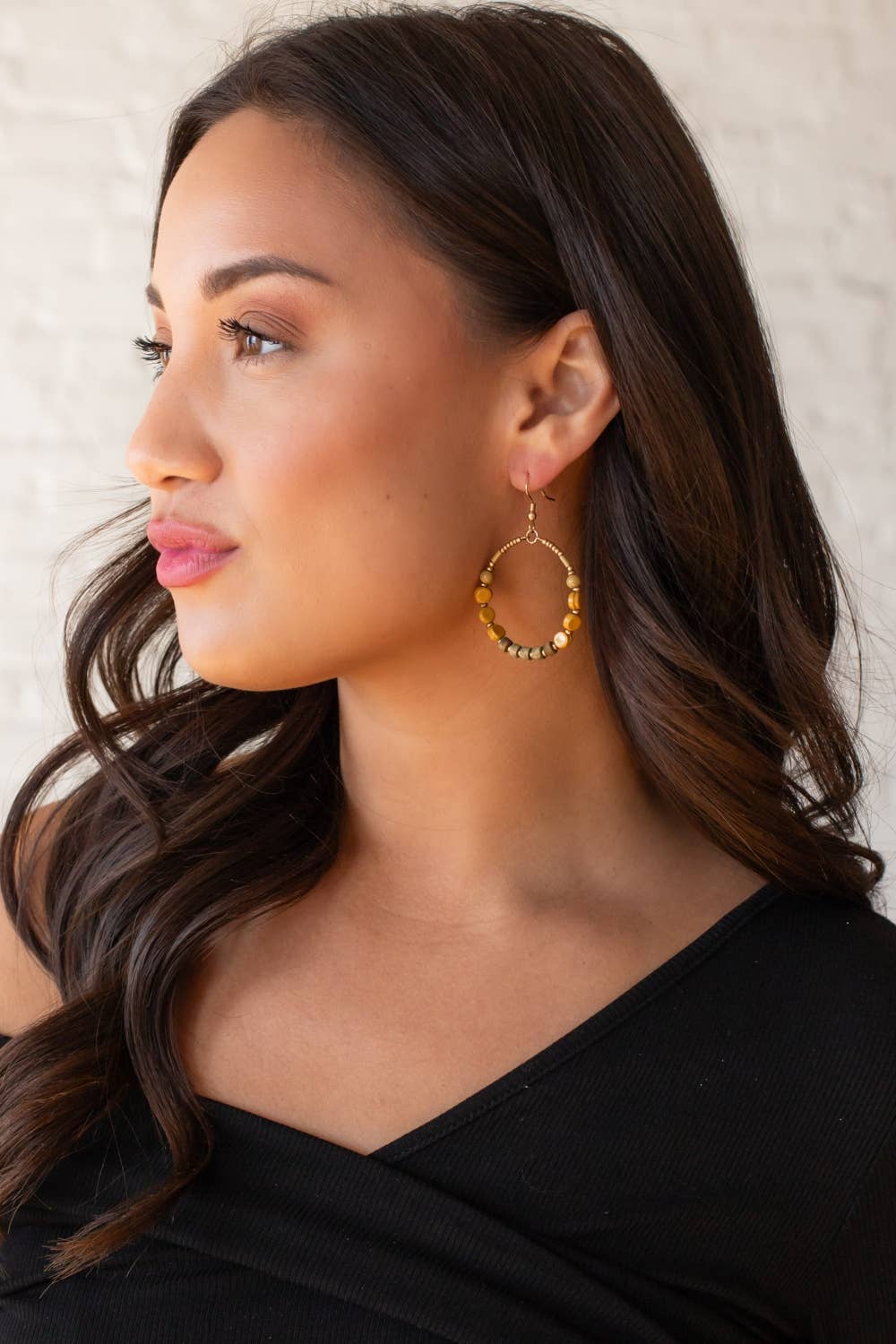 Mustard & Olive Beaded Hoop Earrings