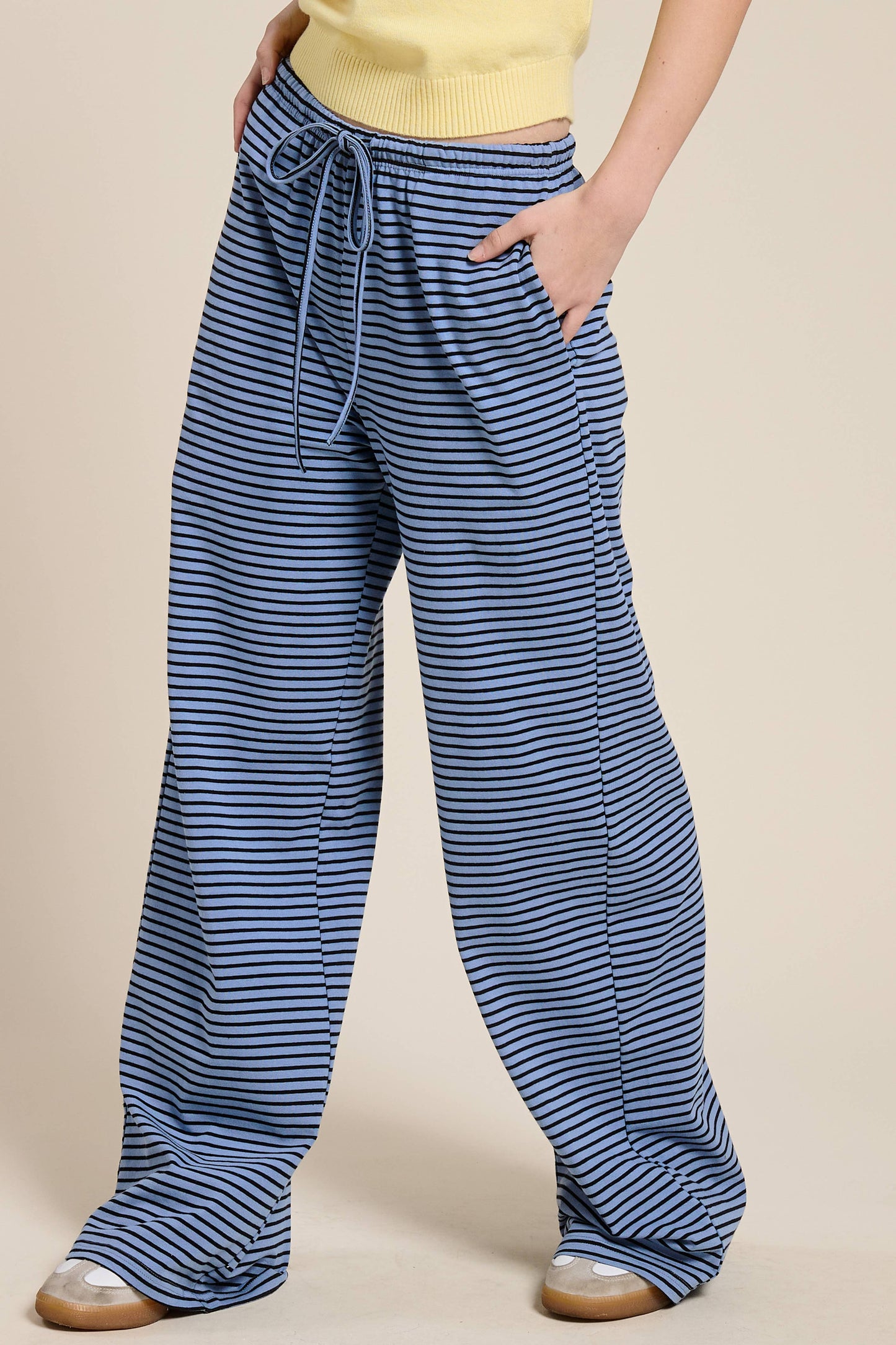 Striped Drawstring Wide Leg Pants