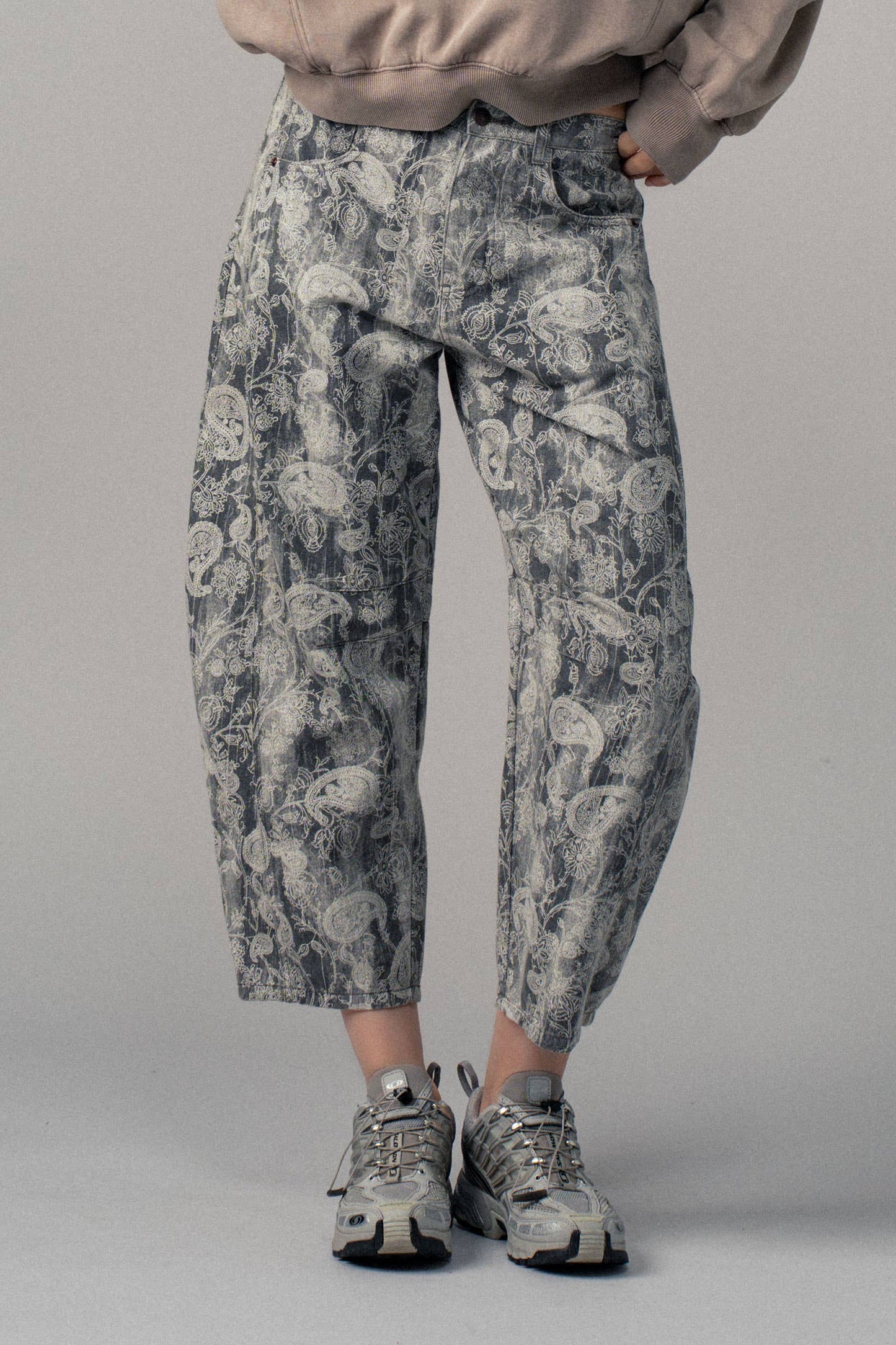 Paisley Print Cropped Wide Leg Pants