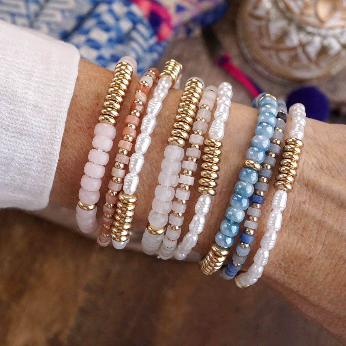Classic Beaded Bracelet Trio – Natural Stone, Pearls & Glass