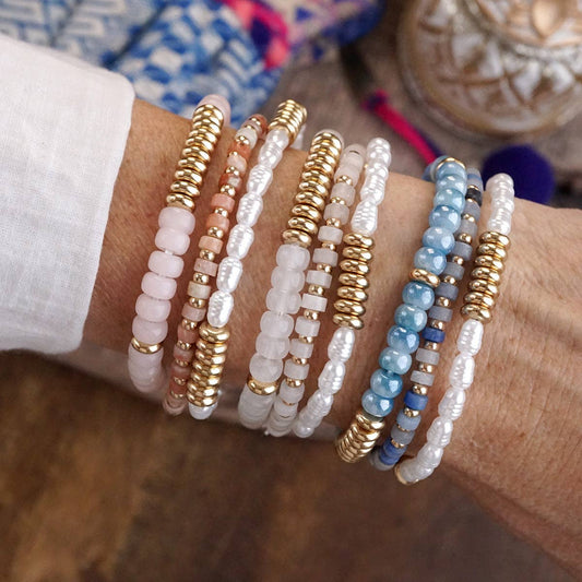 Classic Beaded Bracelet Trio – Natural Stone, Pearls & Glass
