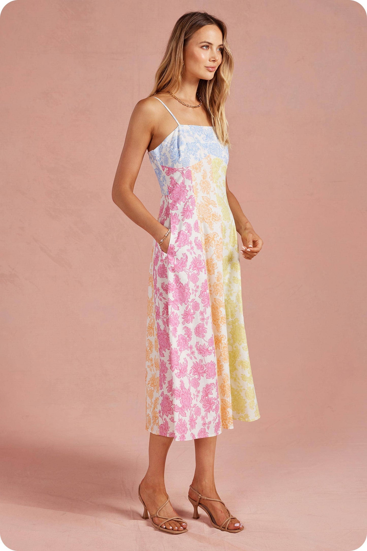 Botanical Garden Cotton/Linen Blend  Midi Dress