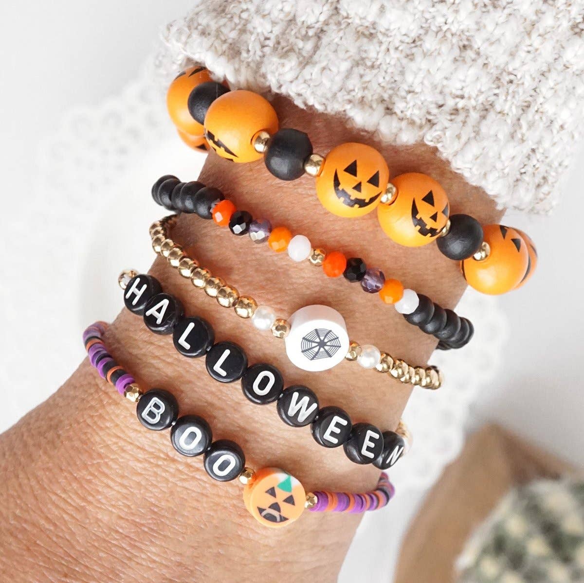 Halloween Beaded Bracelet Stack