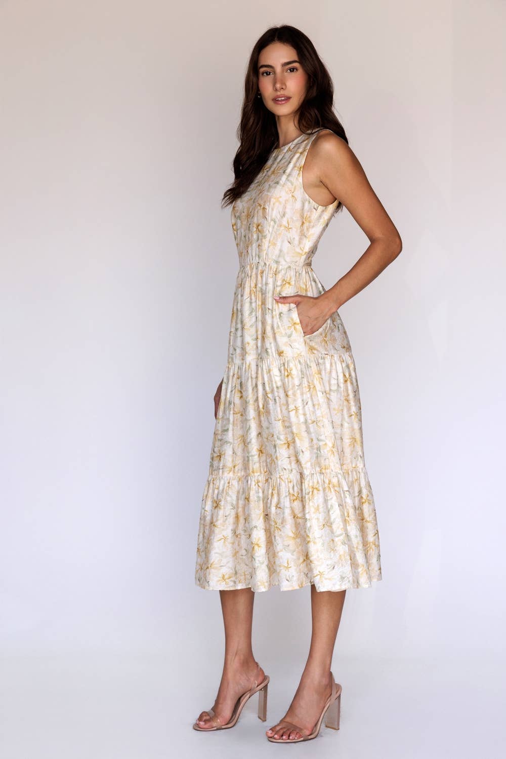 Floral Sleeveless Tiered Midi Dress