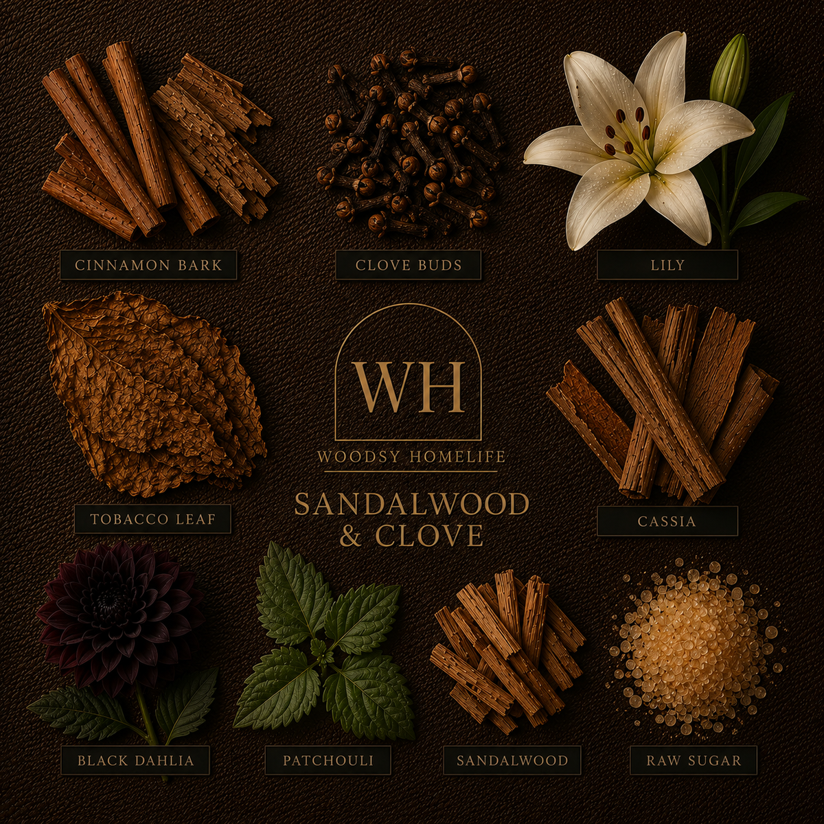 Sandalwood & Cloves-Solid Brass 14oz Pure Soy Candle