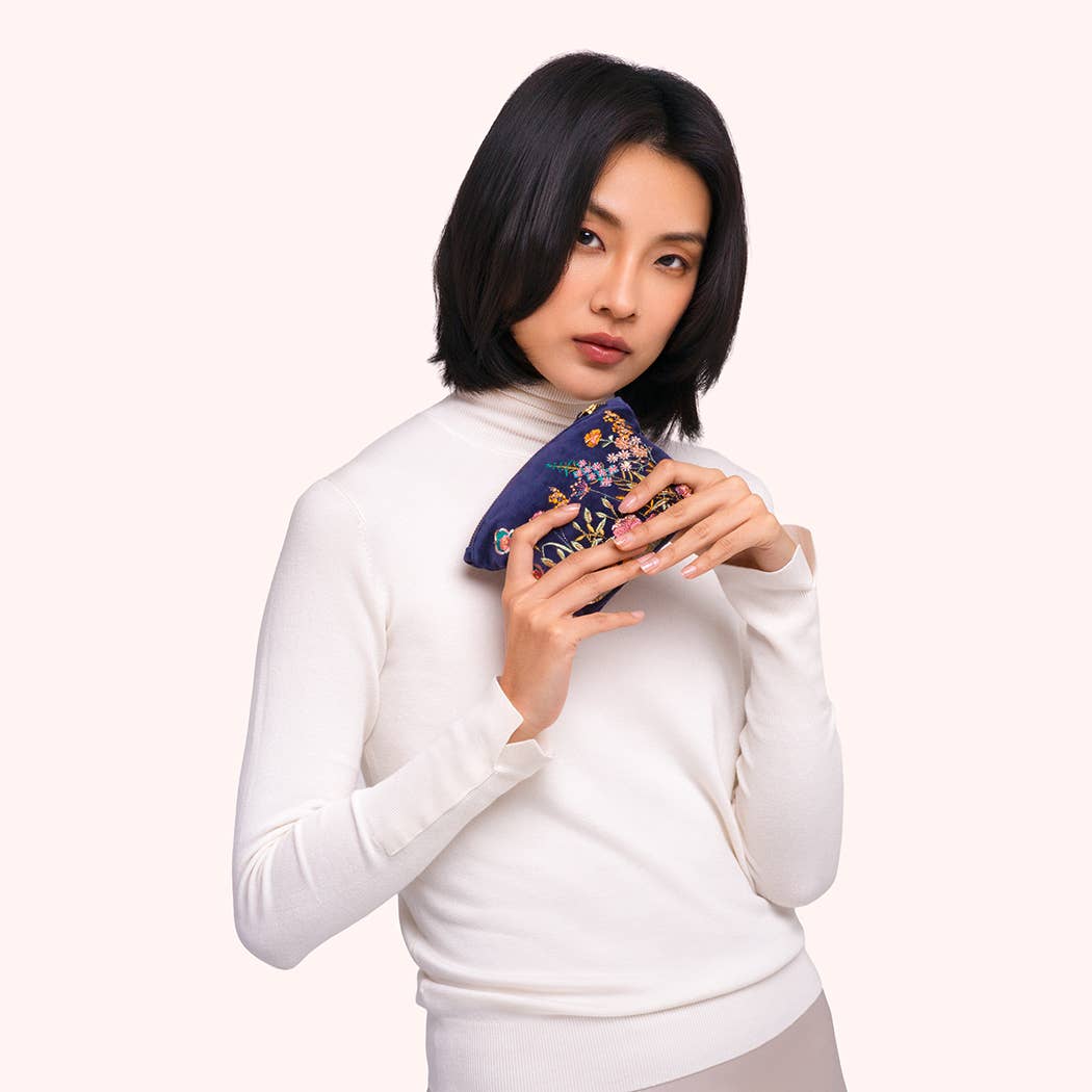 Navy Wildflower Mini Navy Velvet Pouch