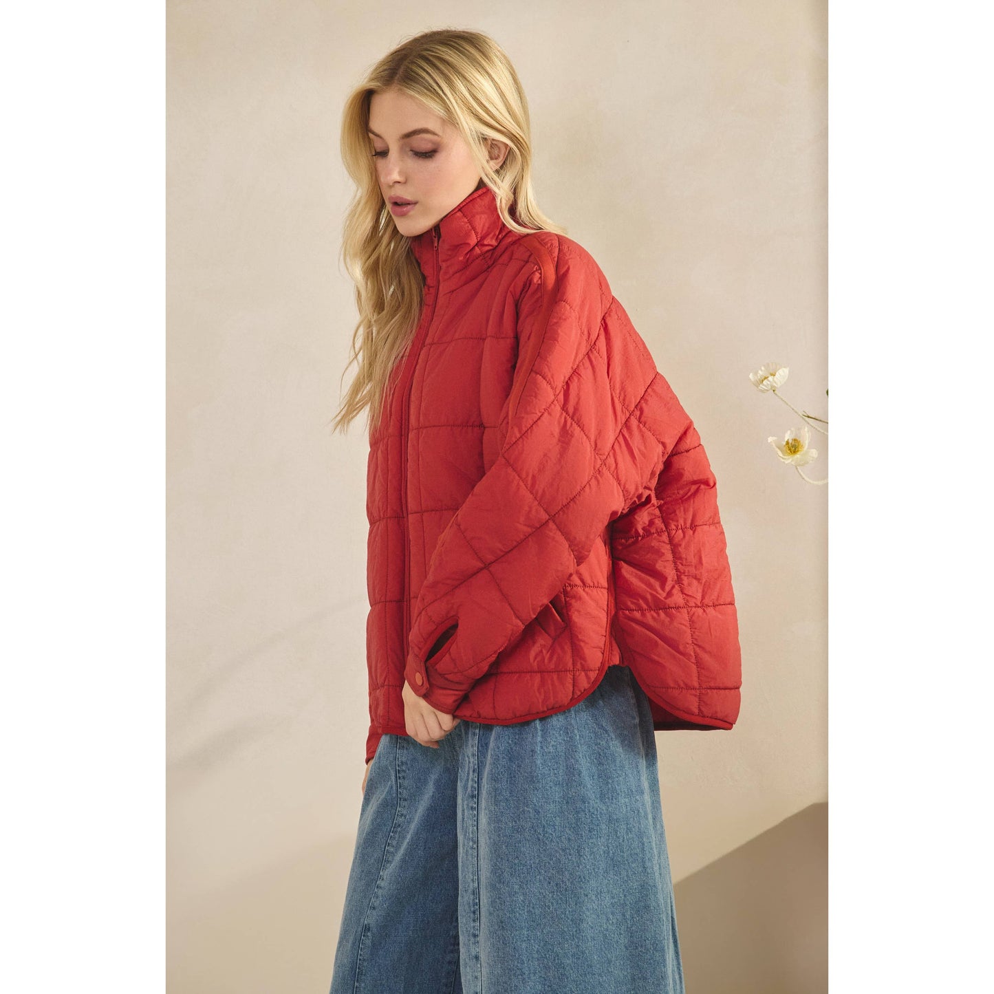 Oversized Packable Puffer Jacket – Brick Red