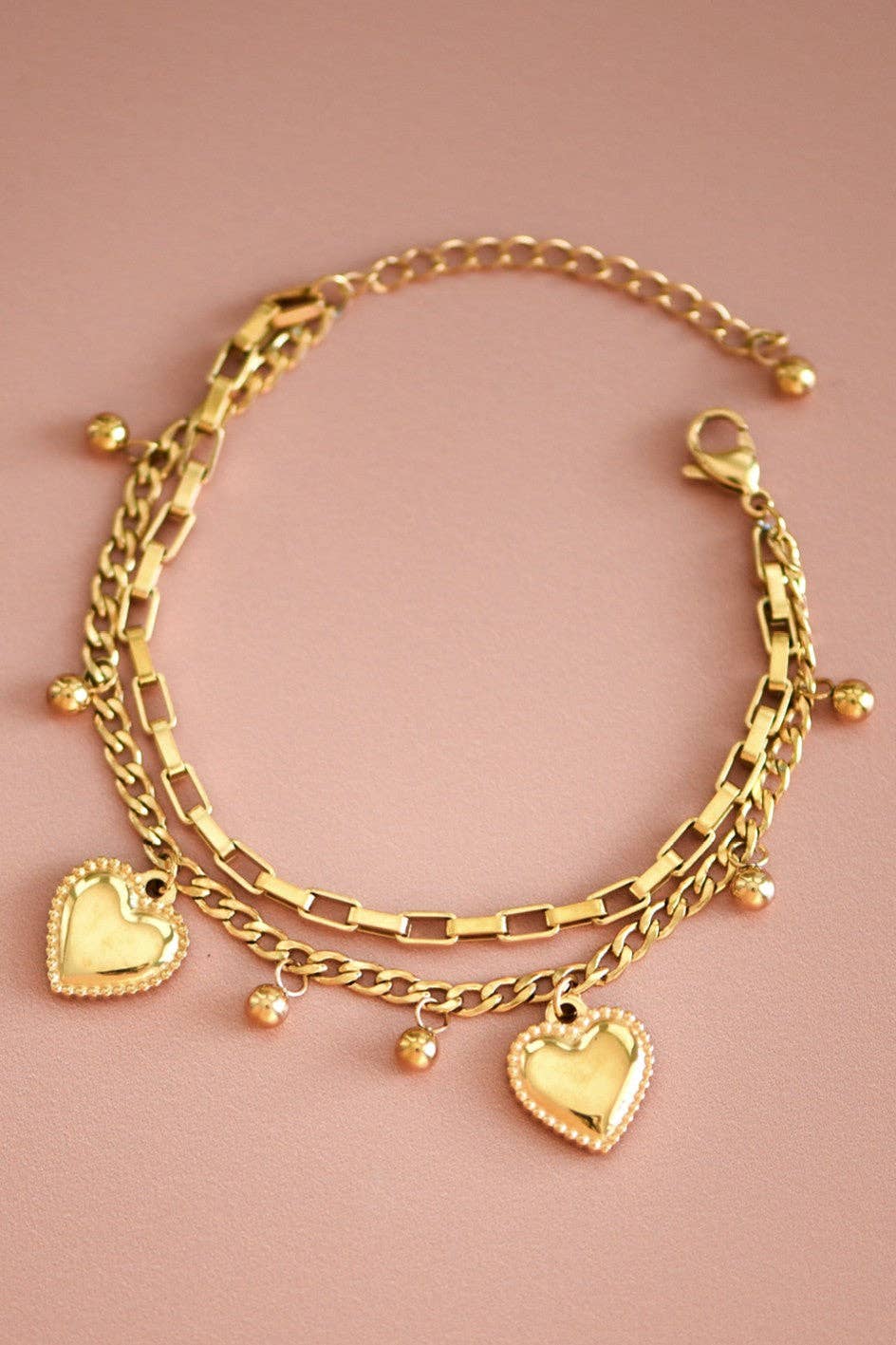 18K Gold Plated Waterproof Heart Chain Bracelet