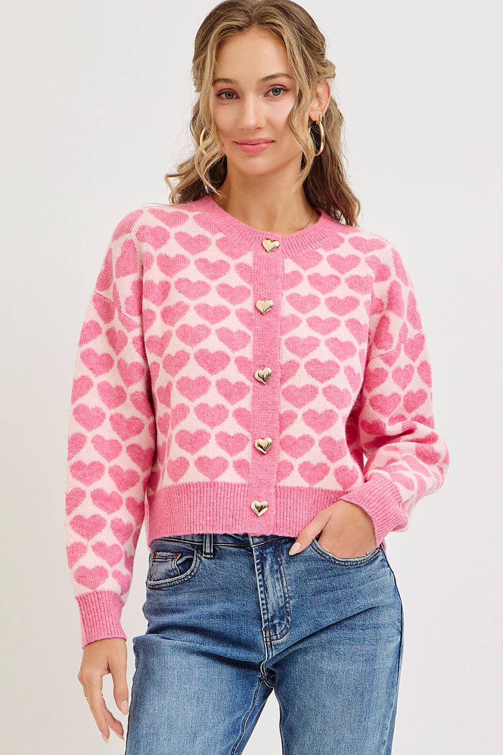 Sweetheart Button Cardigan – Pink or Red