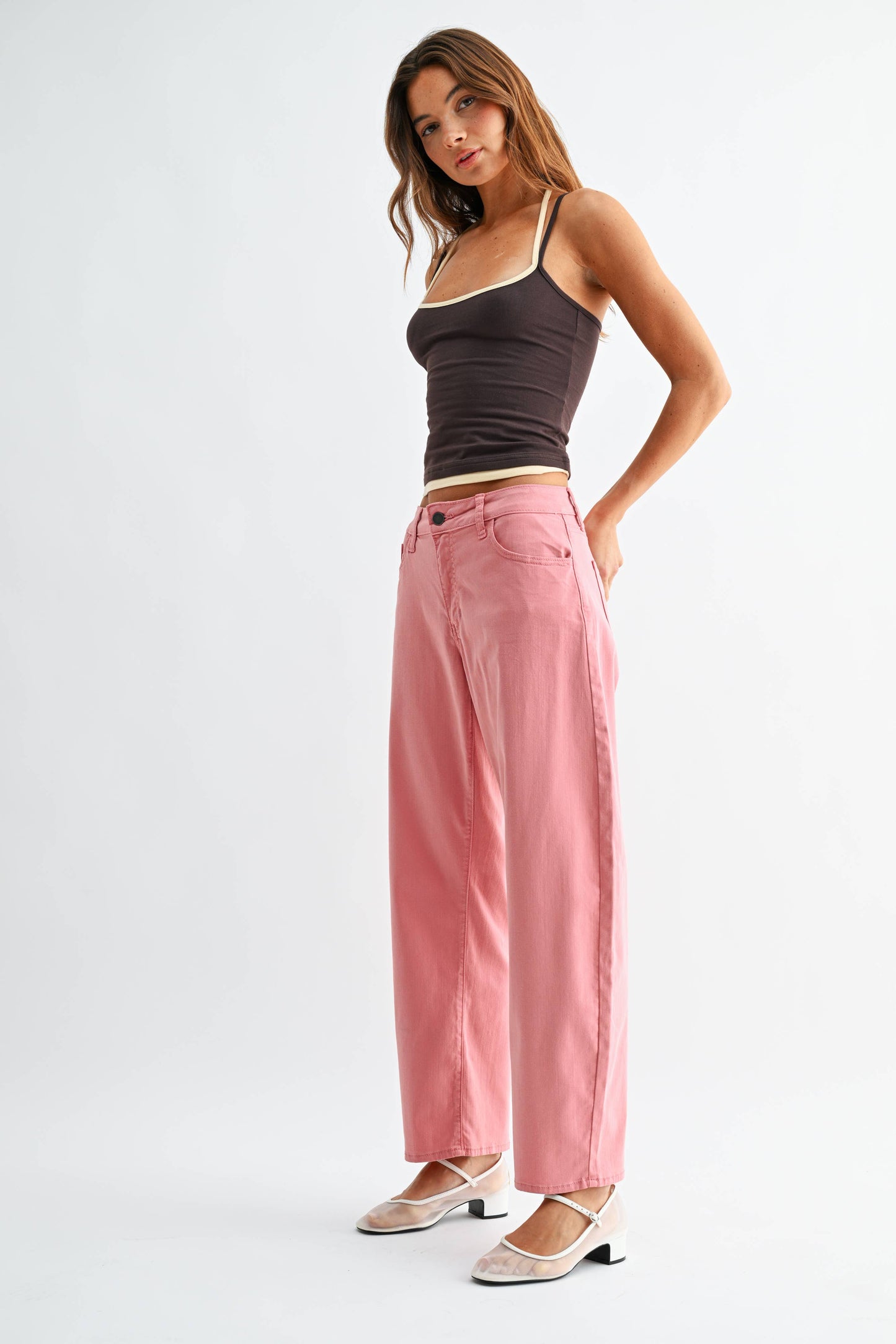 Stretch Twill Comfort Barrel Pants in Dusty Coral Pink