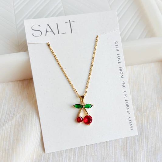 Gold and Crystal Cherry Charm Necklace