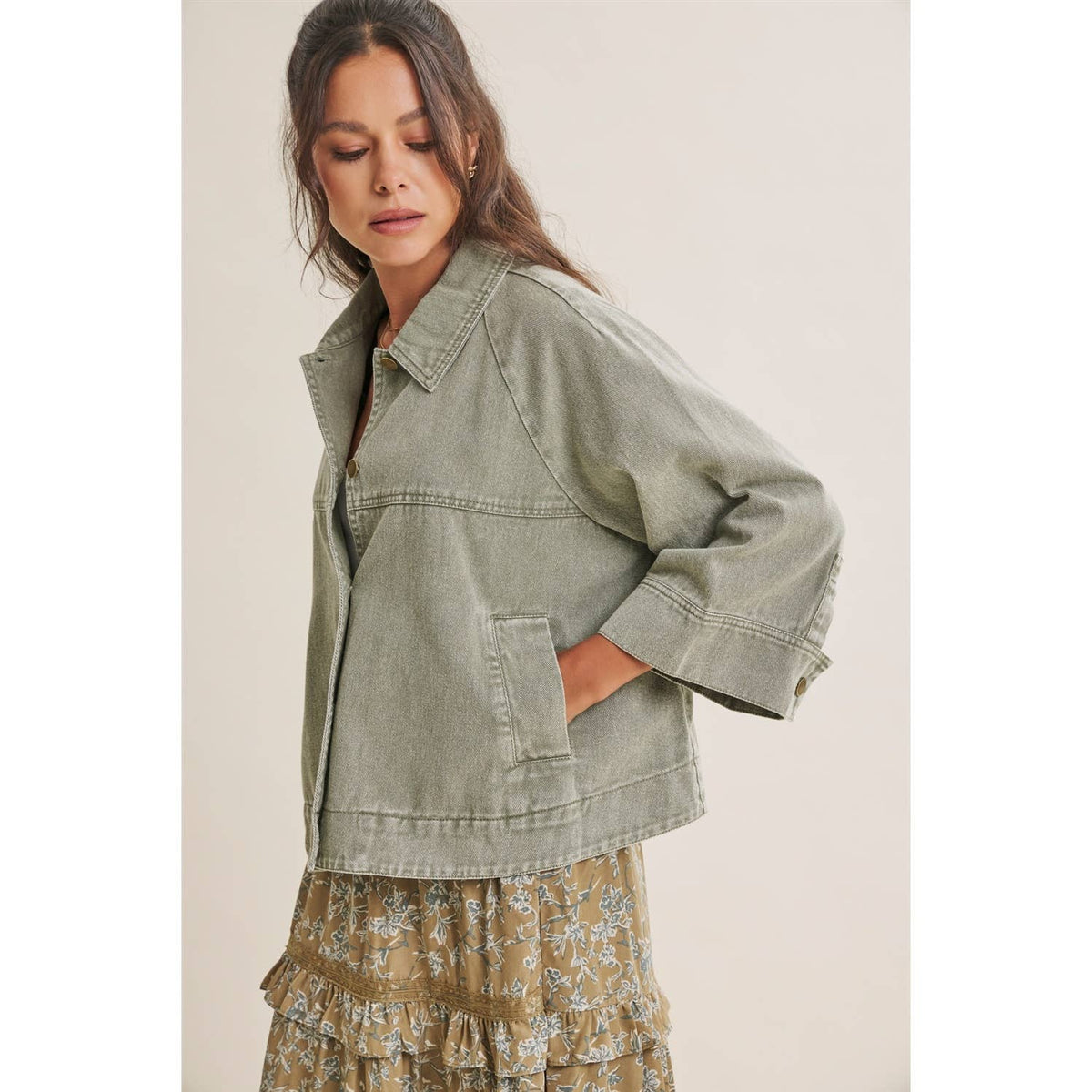 SEASONLESS MINERAL-WASHED COTTON TWILL UTILITY JACKET
