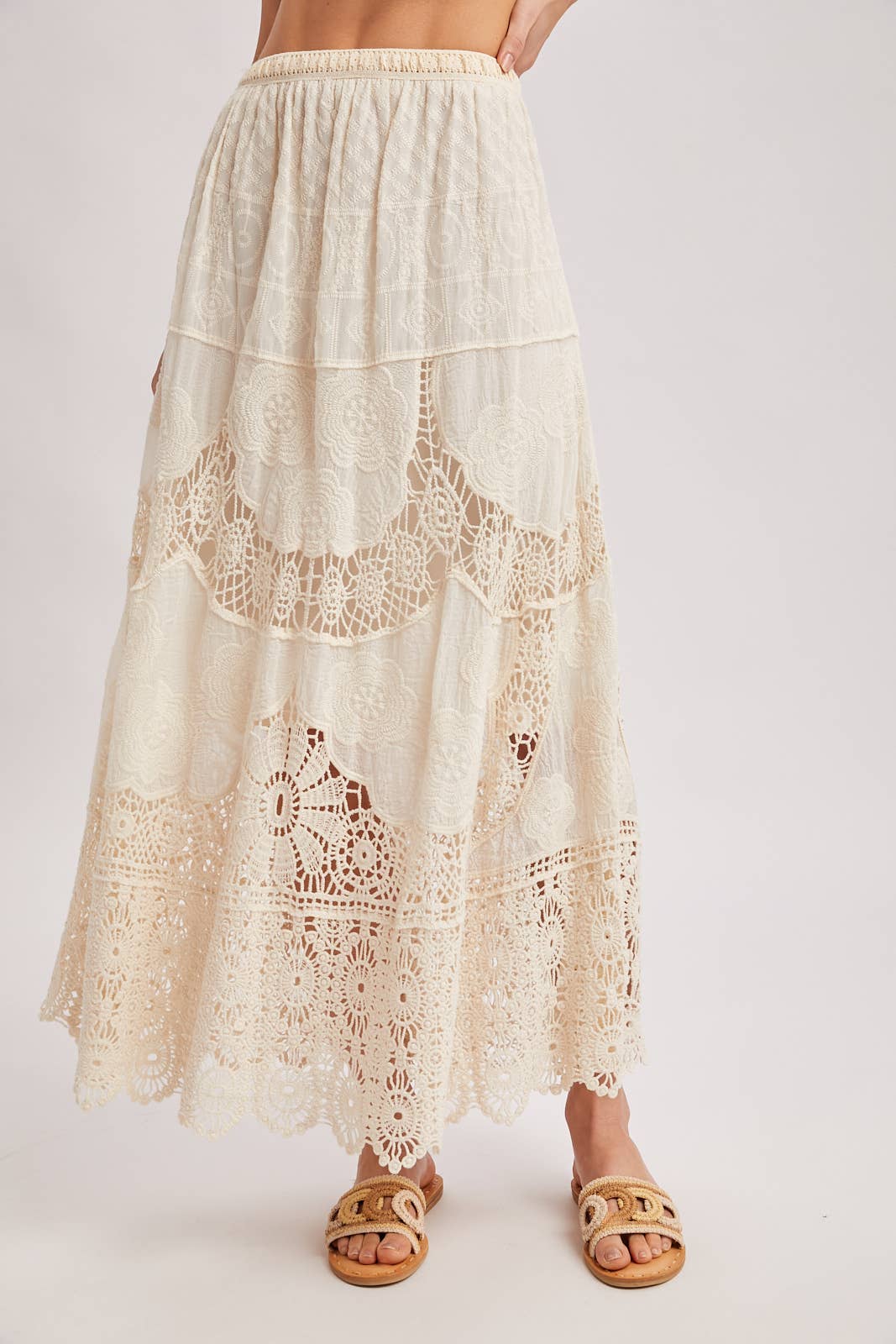 BOHO SHEER LACE MAXI SKIRT WITH LINING