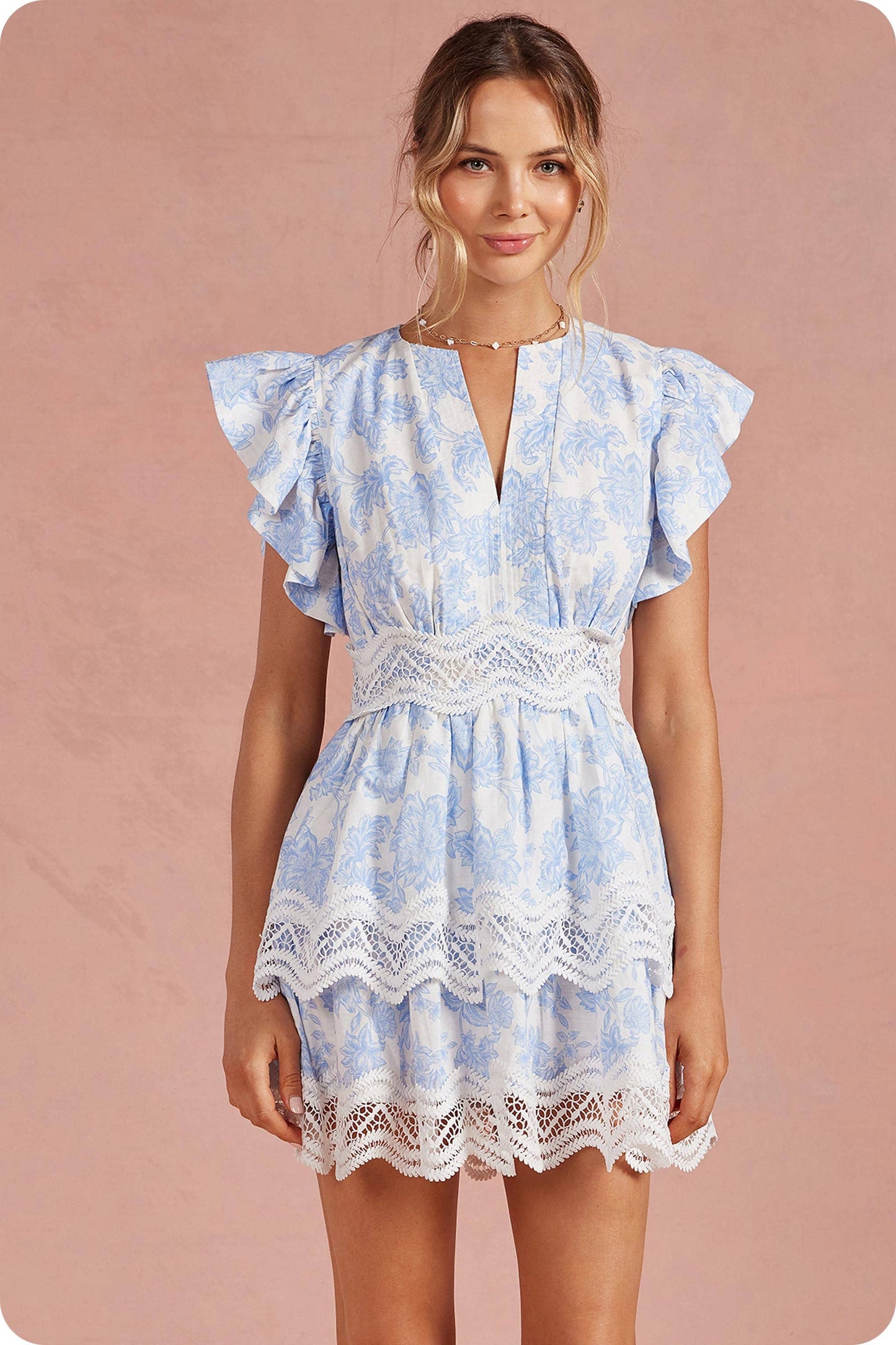 Botanical Garden Crochet Lace Tiered Mini Dress