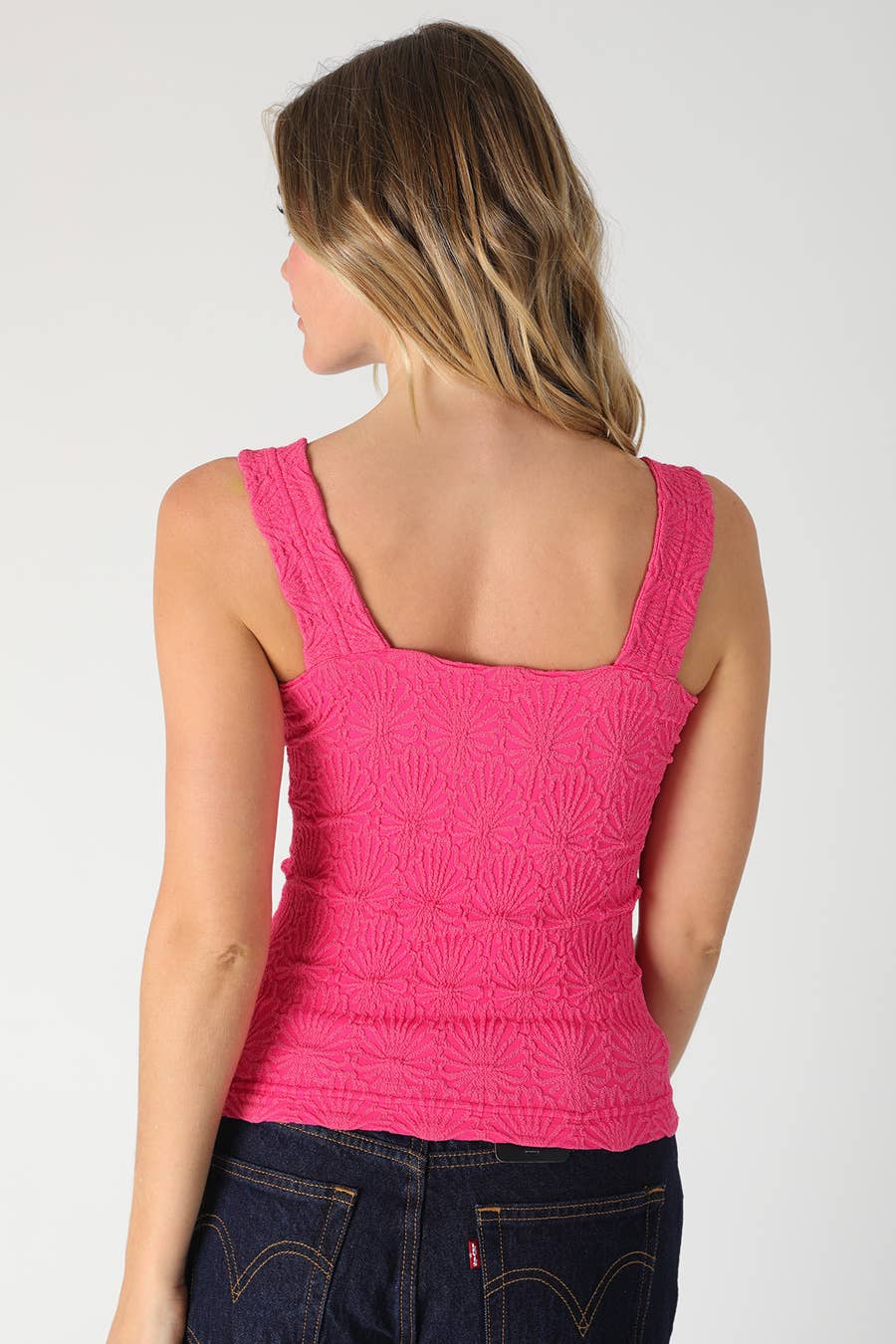 Lace Textured Square Neck Tank Top