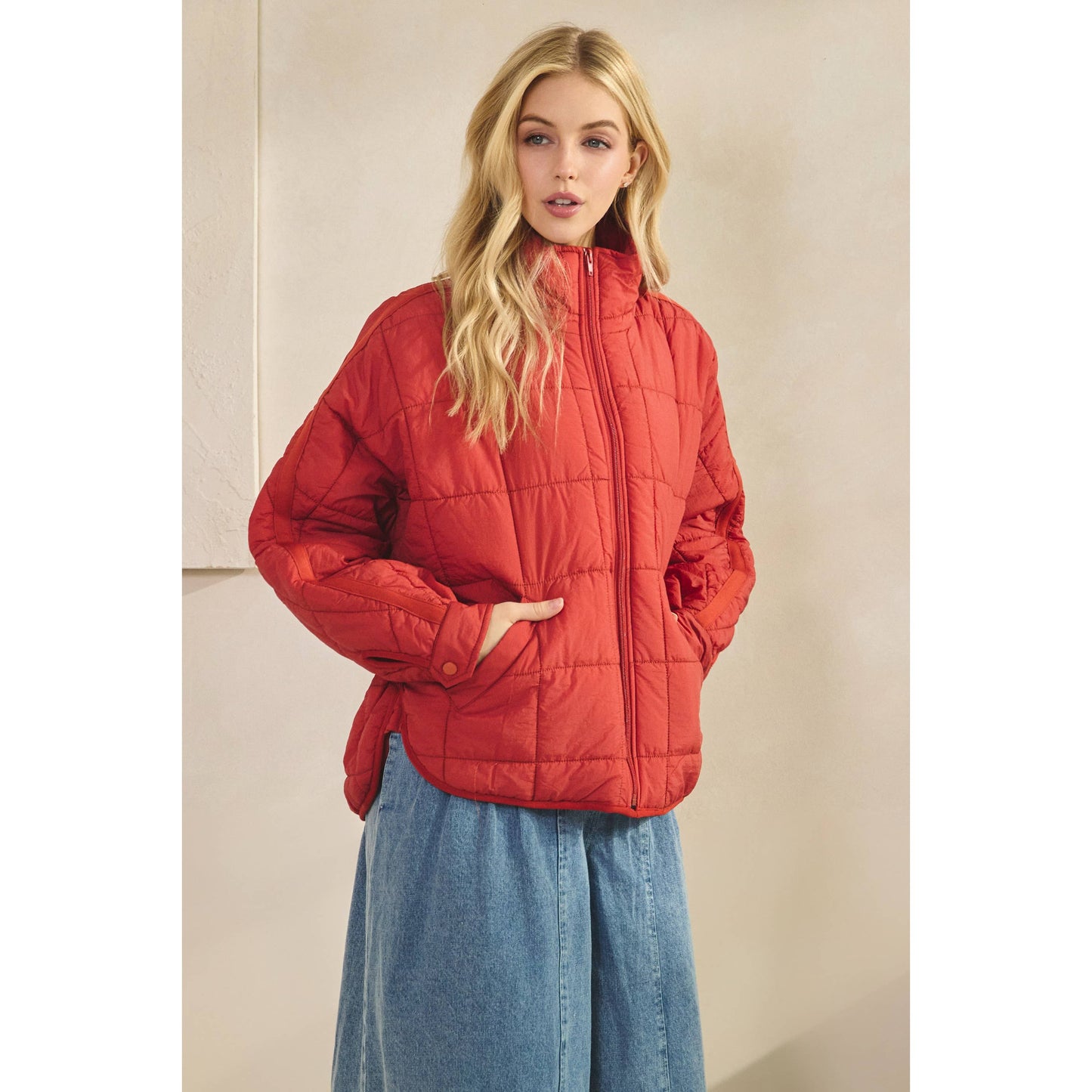 Oversized Packable Puffer Jacket – Brick Red