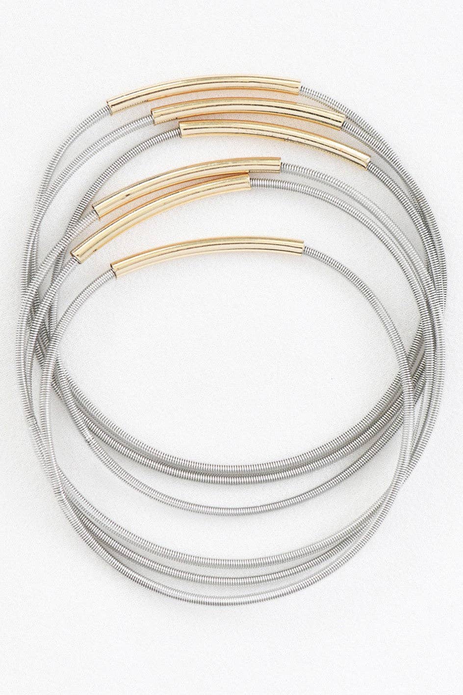 Stretchy Layered Guitar String Bracelet w/Metallic Bar Set