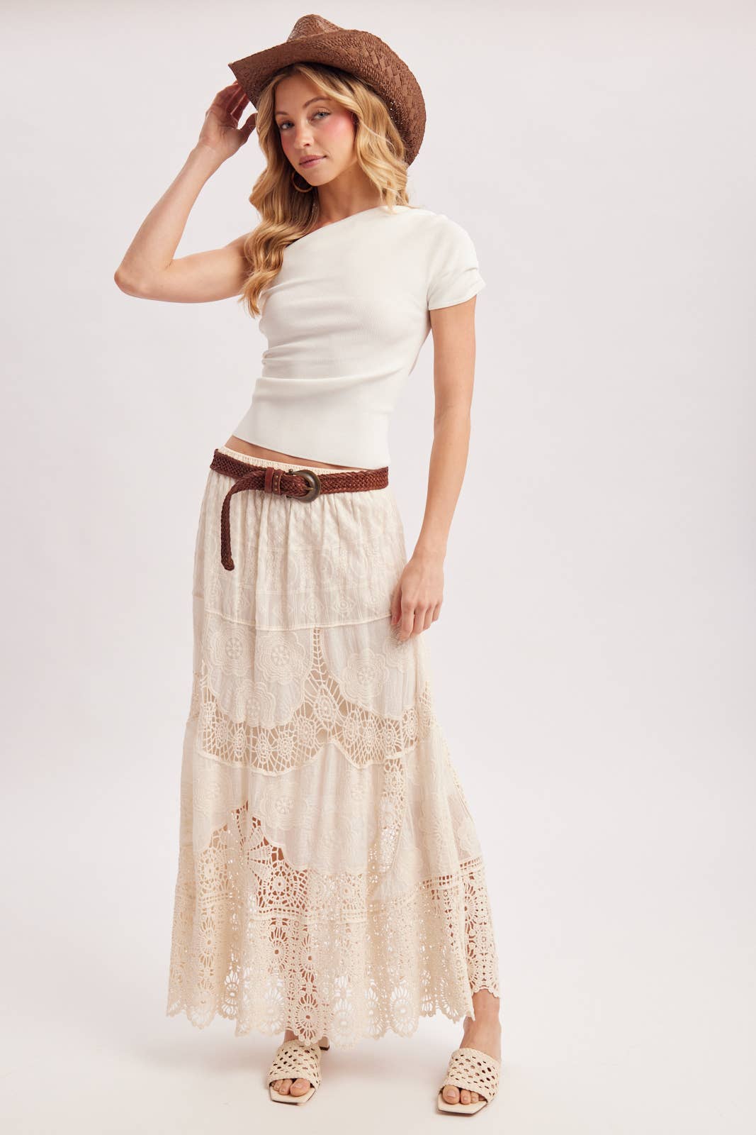 BOHO SHEER LACE MAXI SKIRT WITH LINING