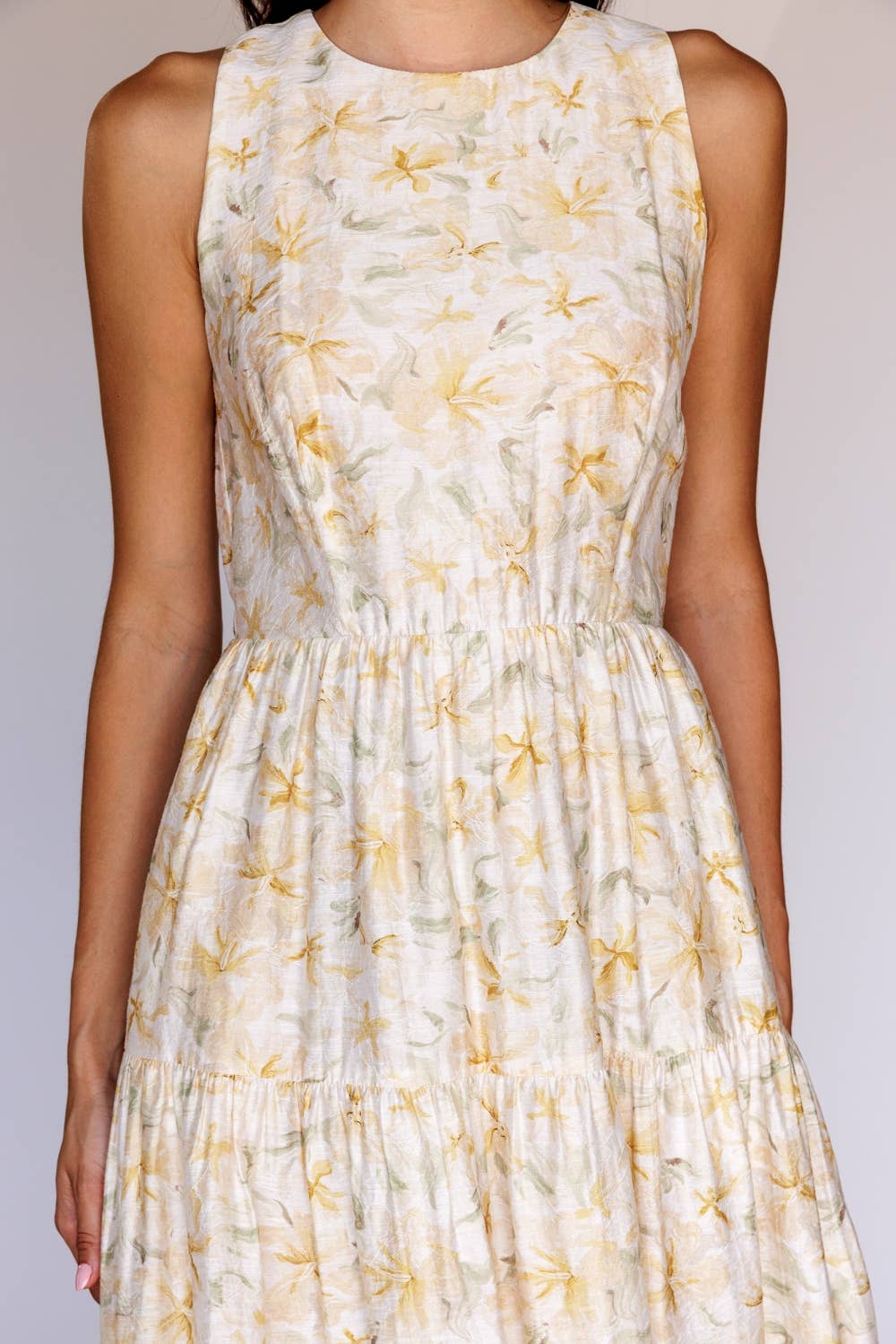 Floral Sleeveless Tiered Midi Dress