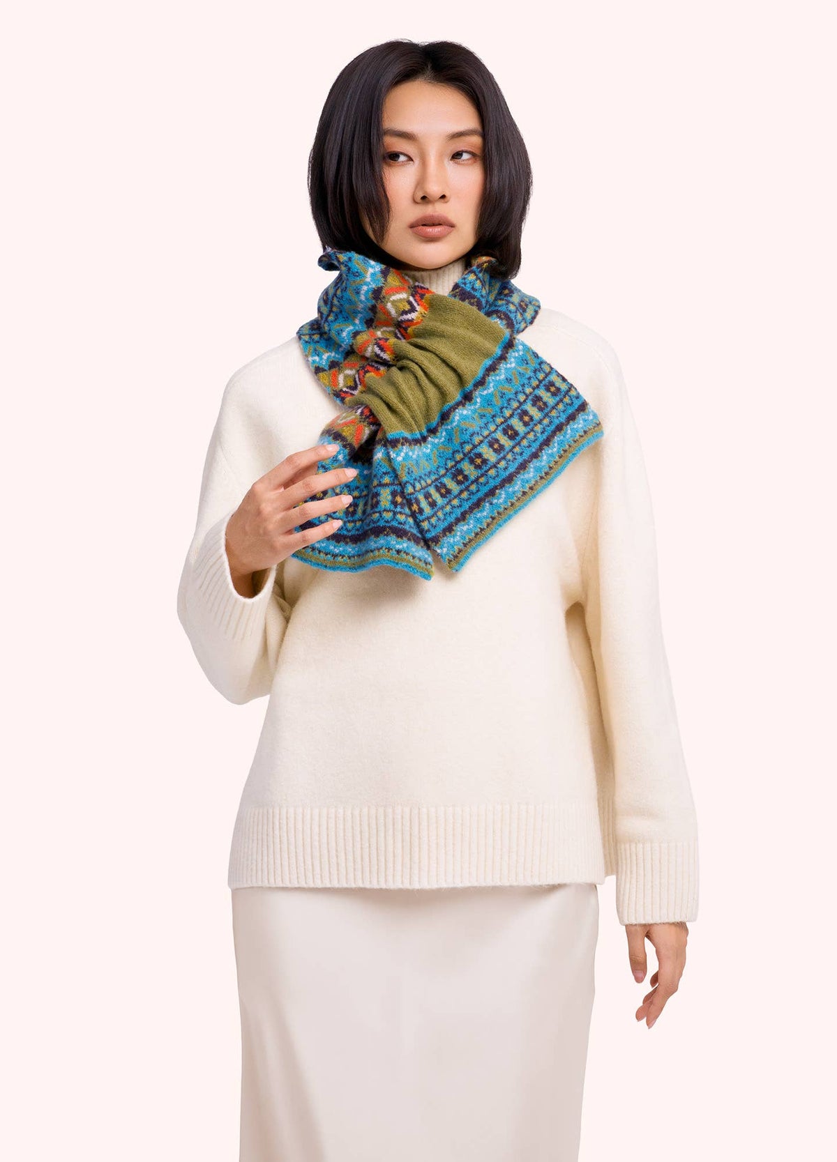 Fair Isle Scarf in Teal Mix