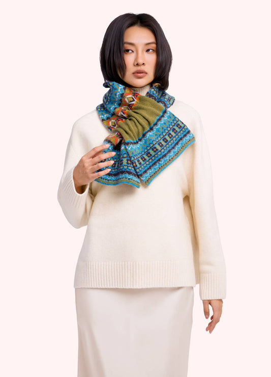 Fair Isle Scarf in Teal Mix