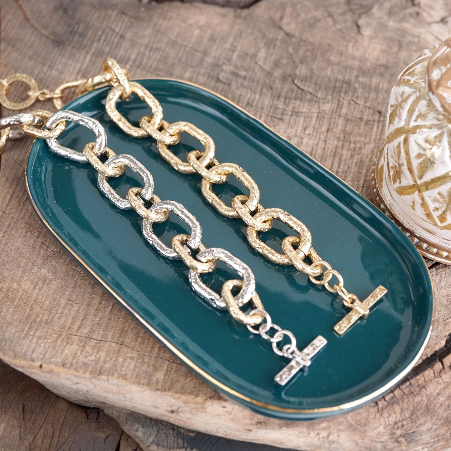 Luxe Link – Chunky Rectangle Two Tone Link Bracelet