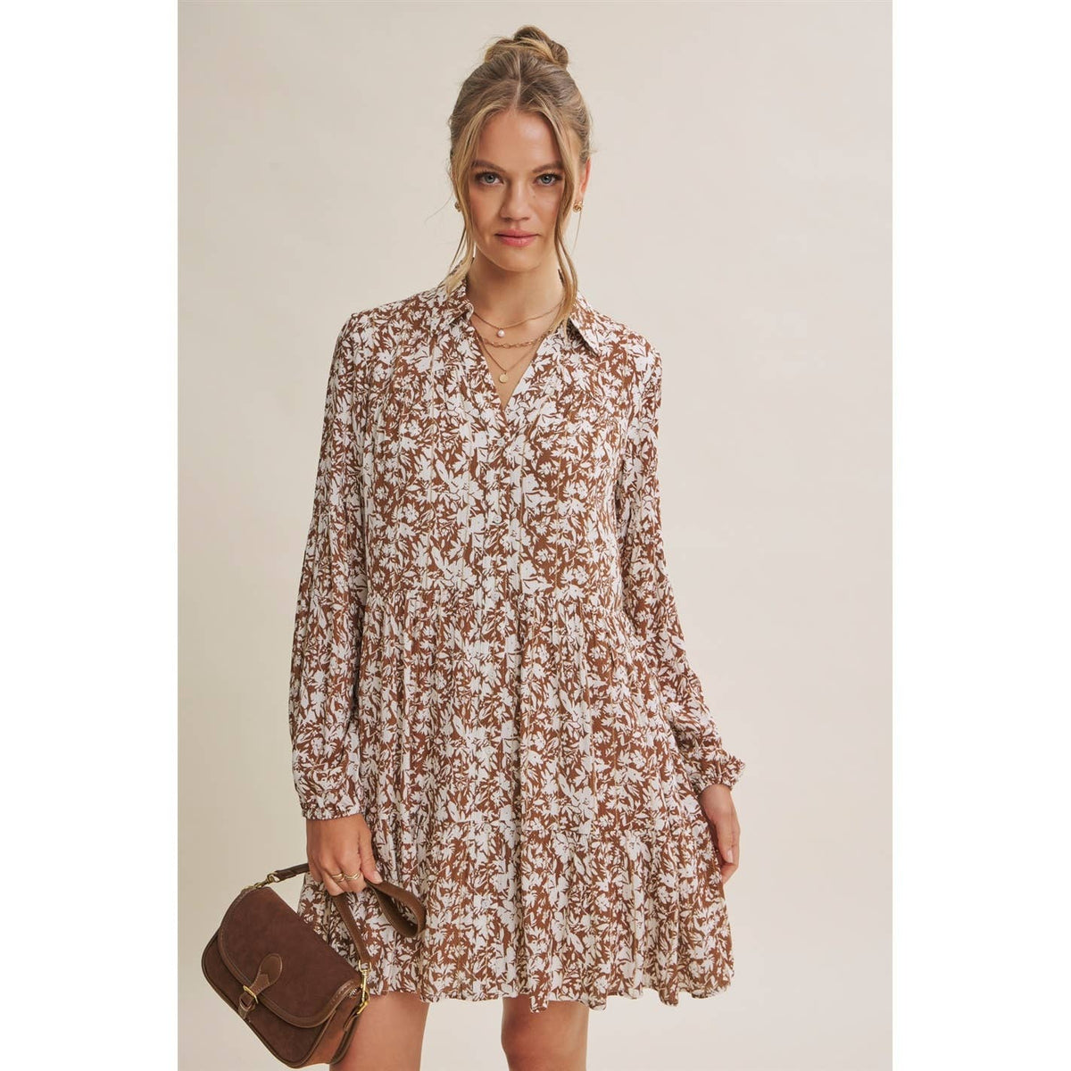 Soft Autumn Floral Button-Down Mini Shift Dress