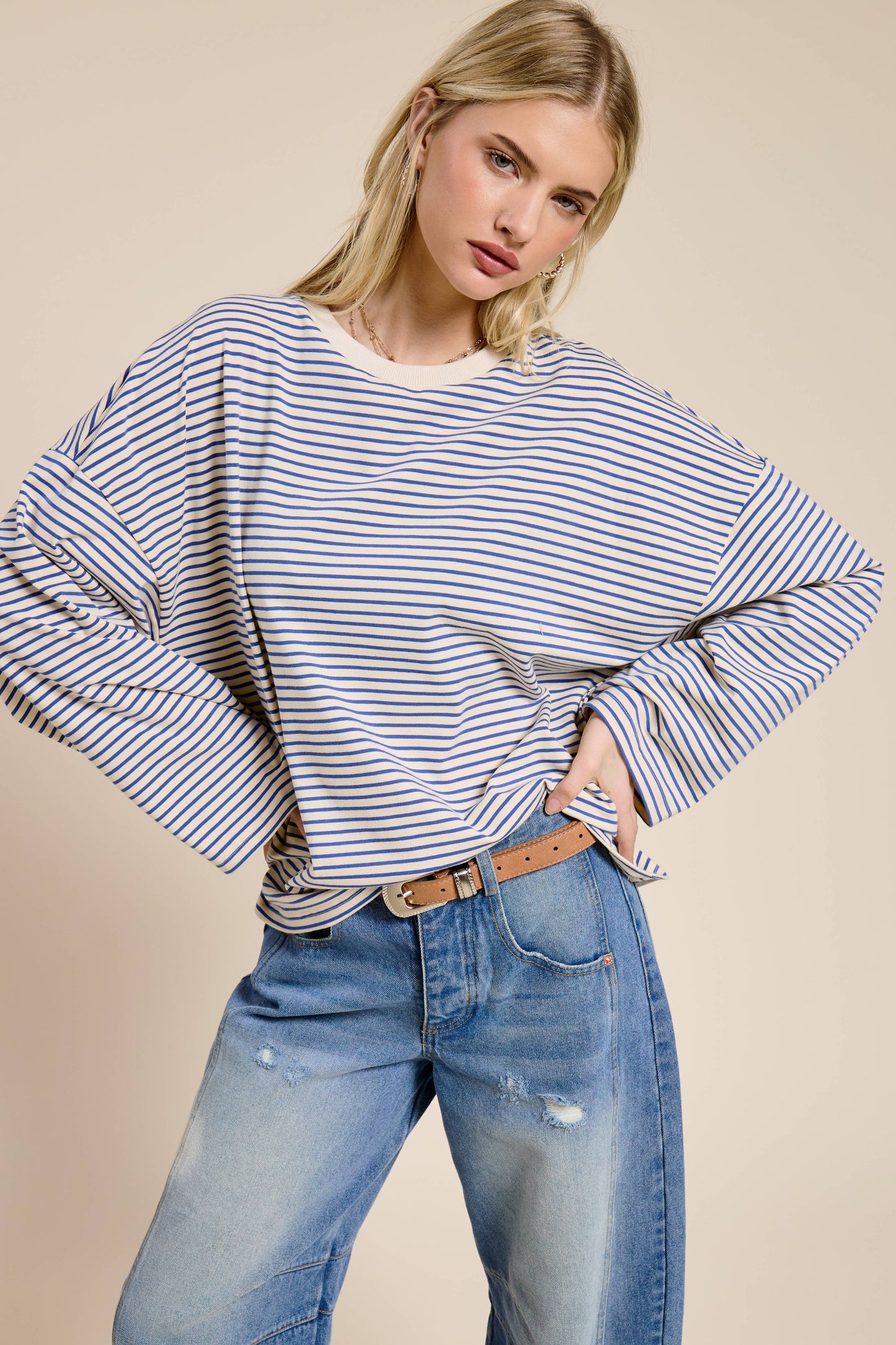 Striped Oversized Long Sleeve Top