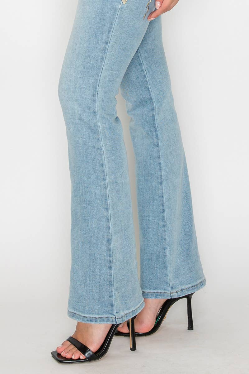 HIGH RISE EMBROIDERED MODERN BOOTCUT JEAN