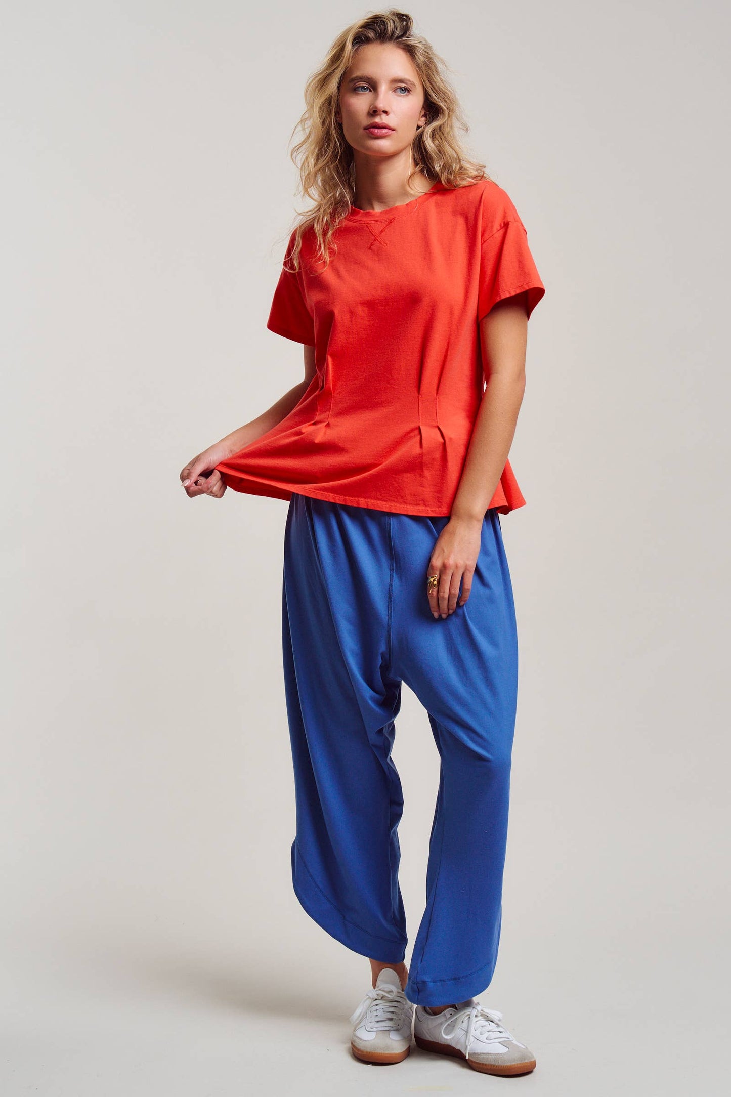 Pleated Waist Cotton Spandex Everyday Tee