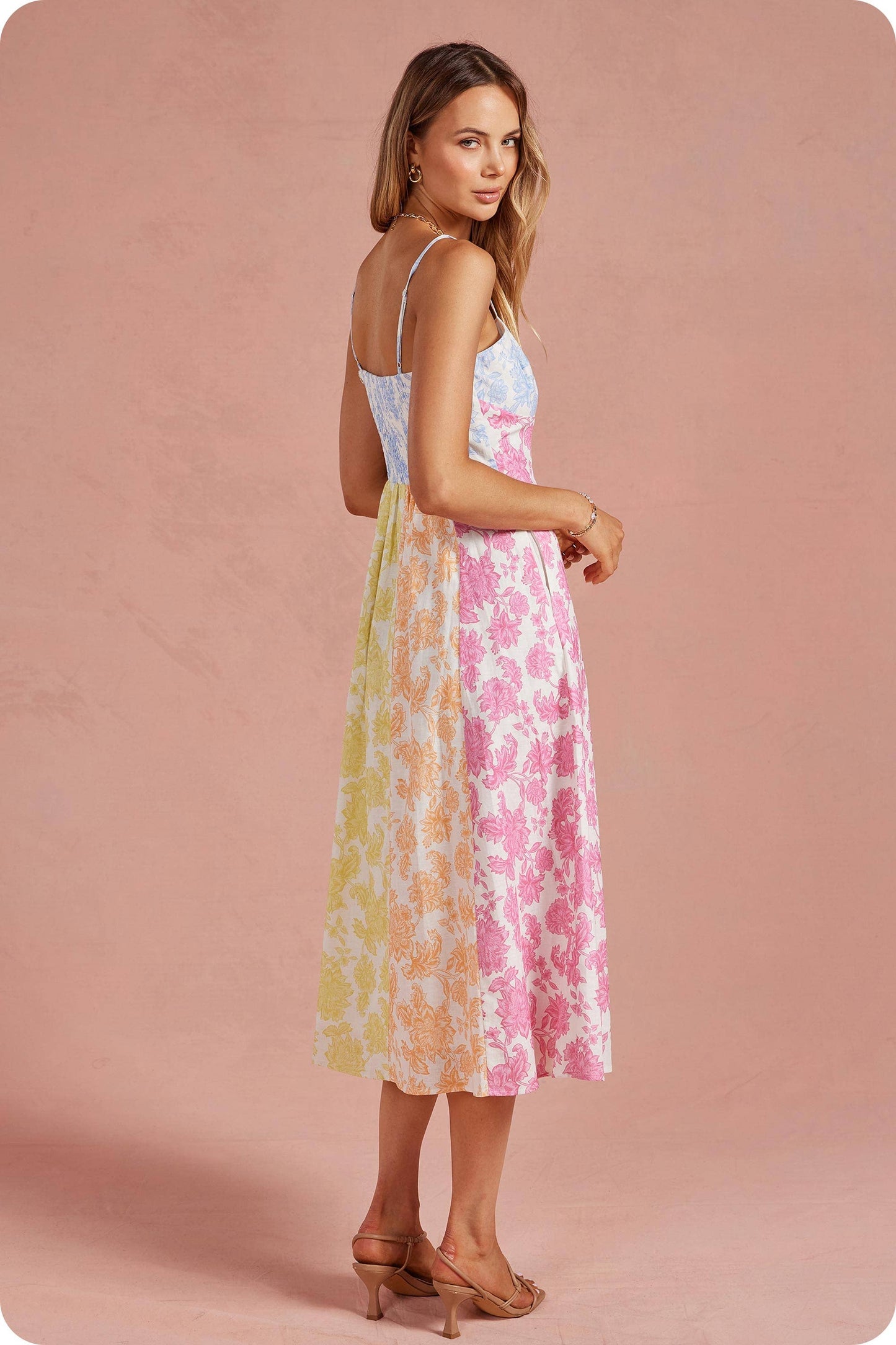 Botanical Garden Cotton/Linen Blend  Midi Dress