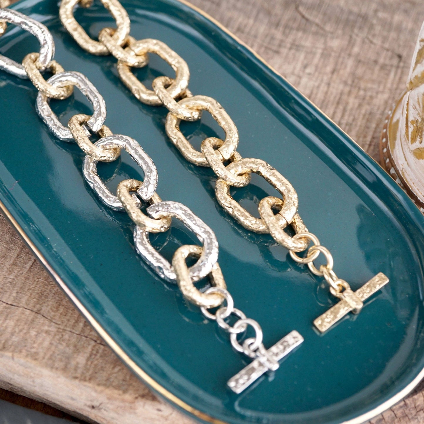 Luxe Link – Chunky Rectangle Two Tone Link Bracelet