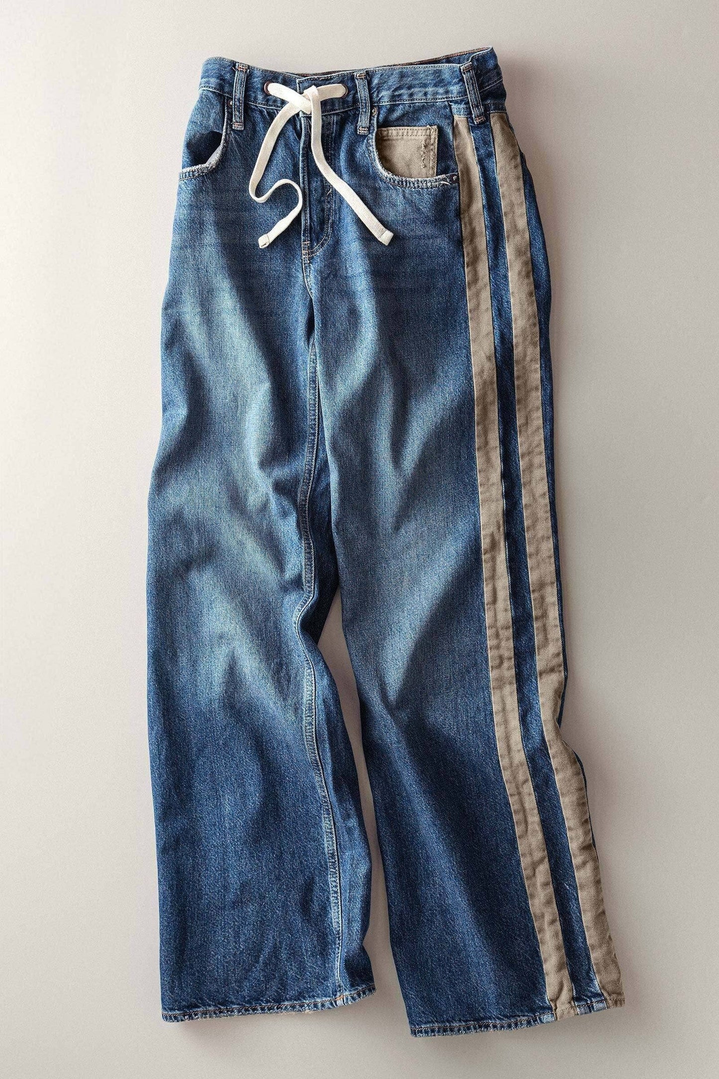 Slouchy Relaxed Wide-Leg Utility Stripe Denim Jeans
