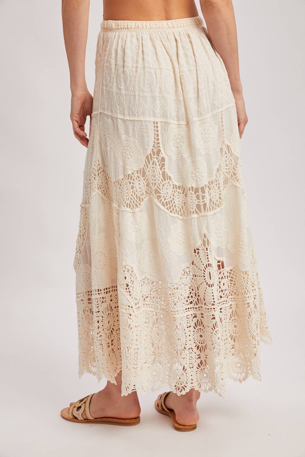 BOHO SHEER LACE MAXI SKIRT WITH LINING