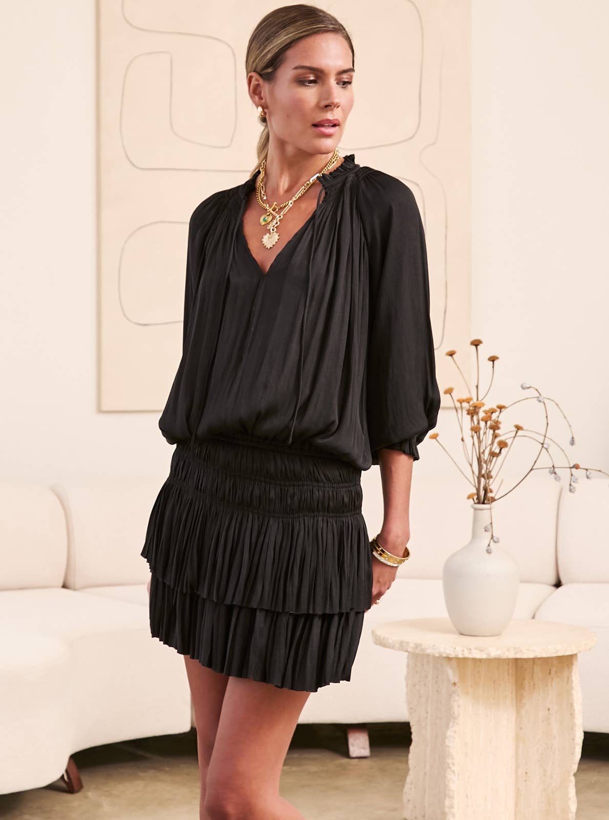 Andrea Pleated Mini Dress