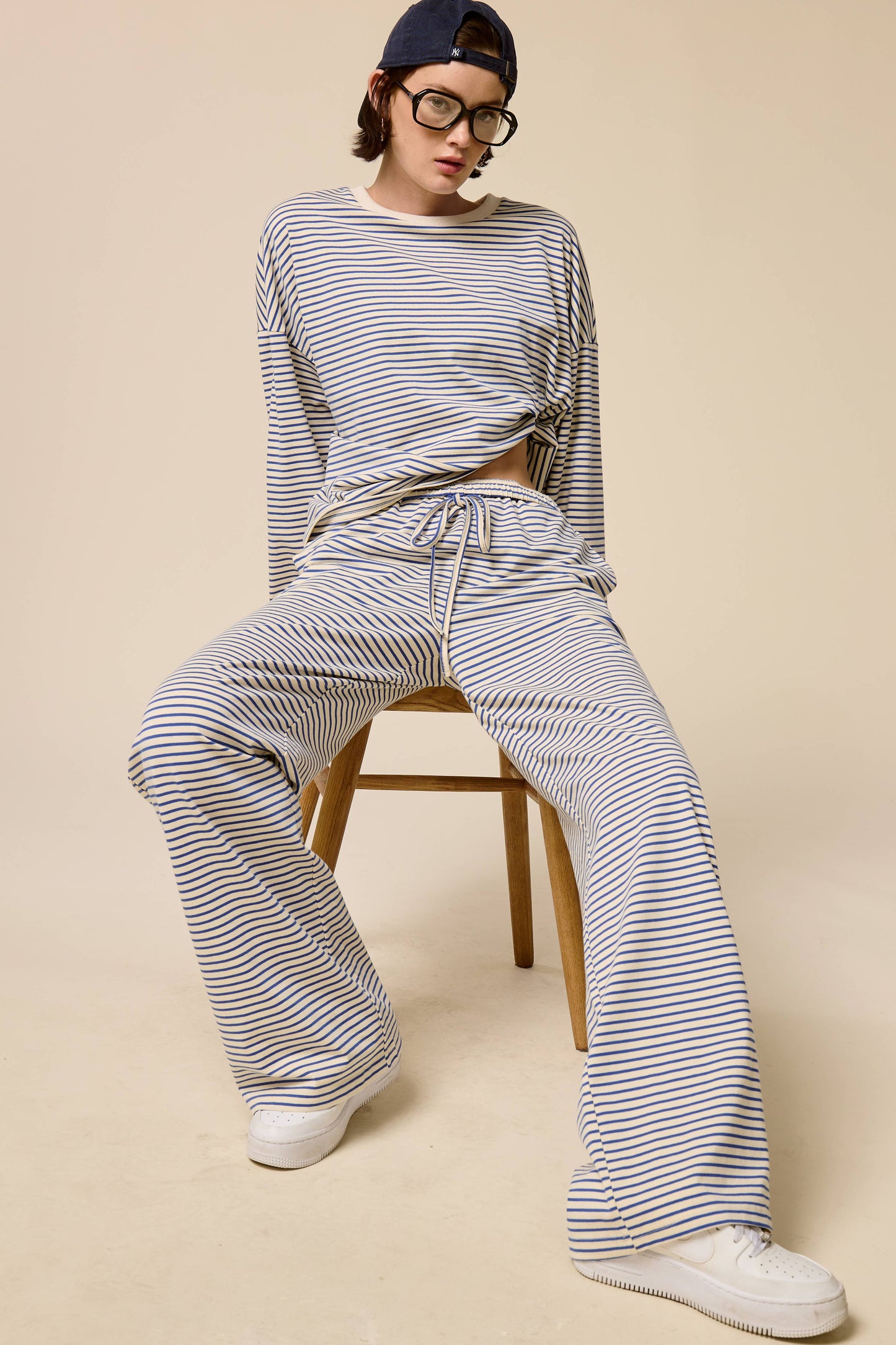 Striped Drawstring Wide Leg Pants